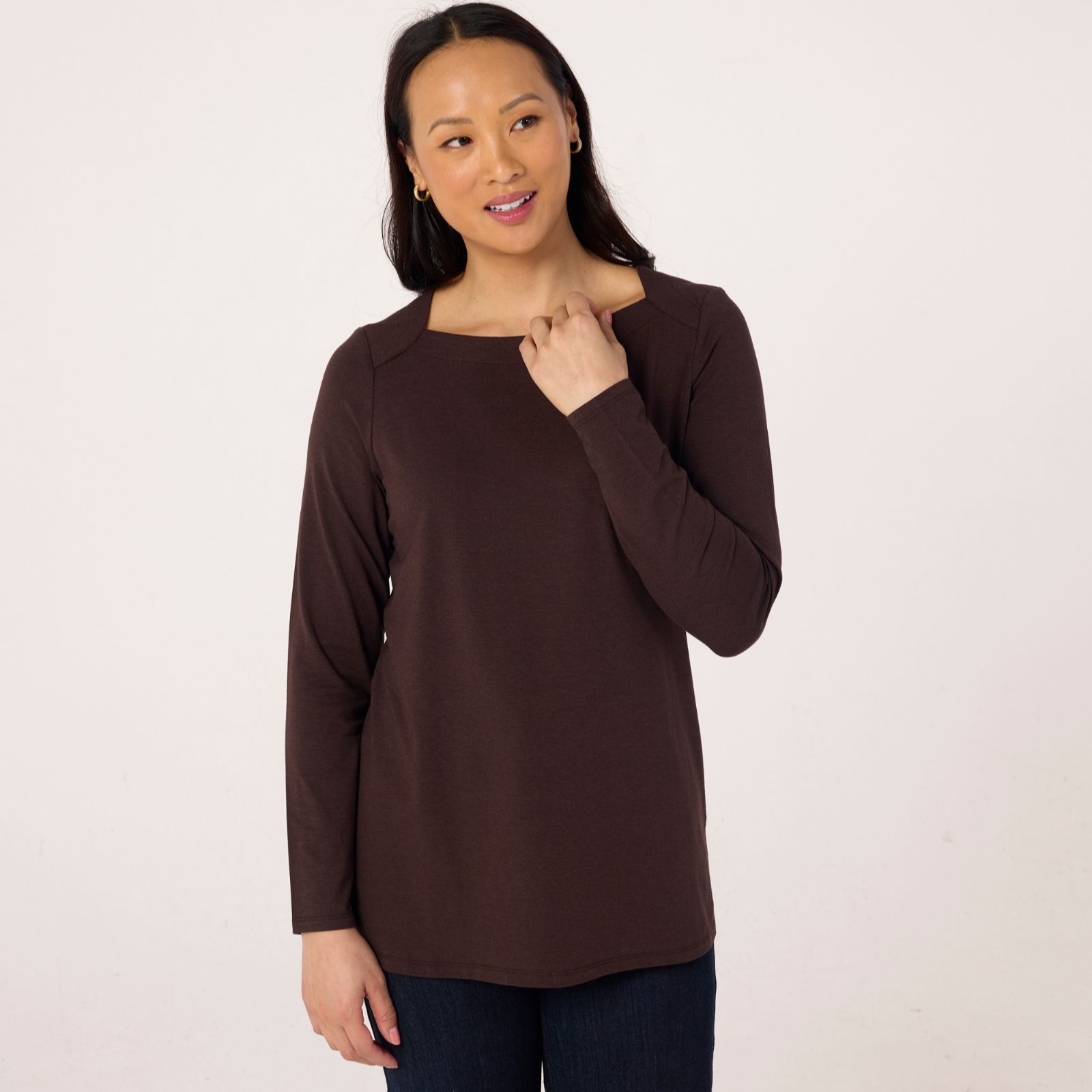 Denim & Co Essentials Boat Neck Long Sleeve Tunic
