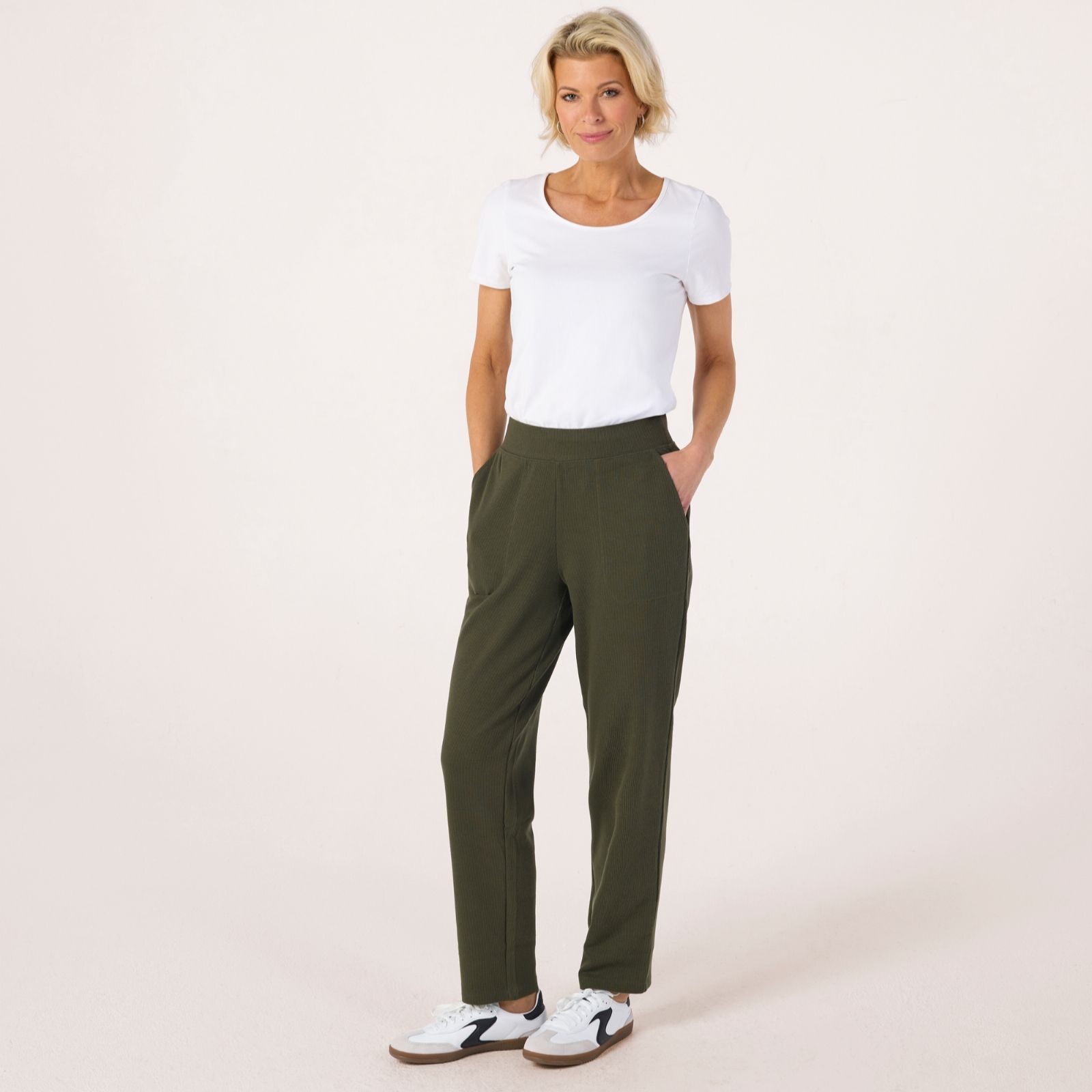 Denim & Co Waffle Knit Straight Leg Trousers Standard