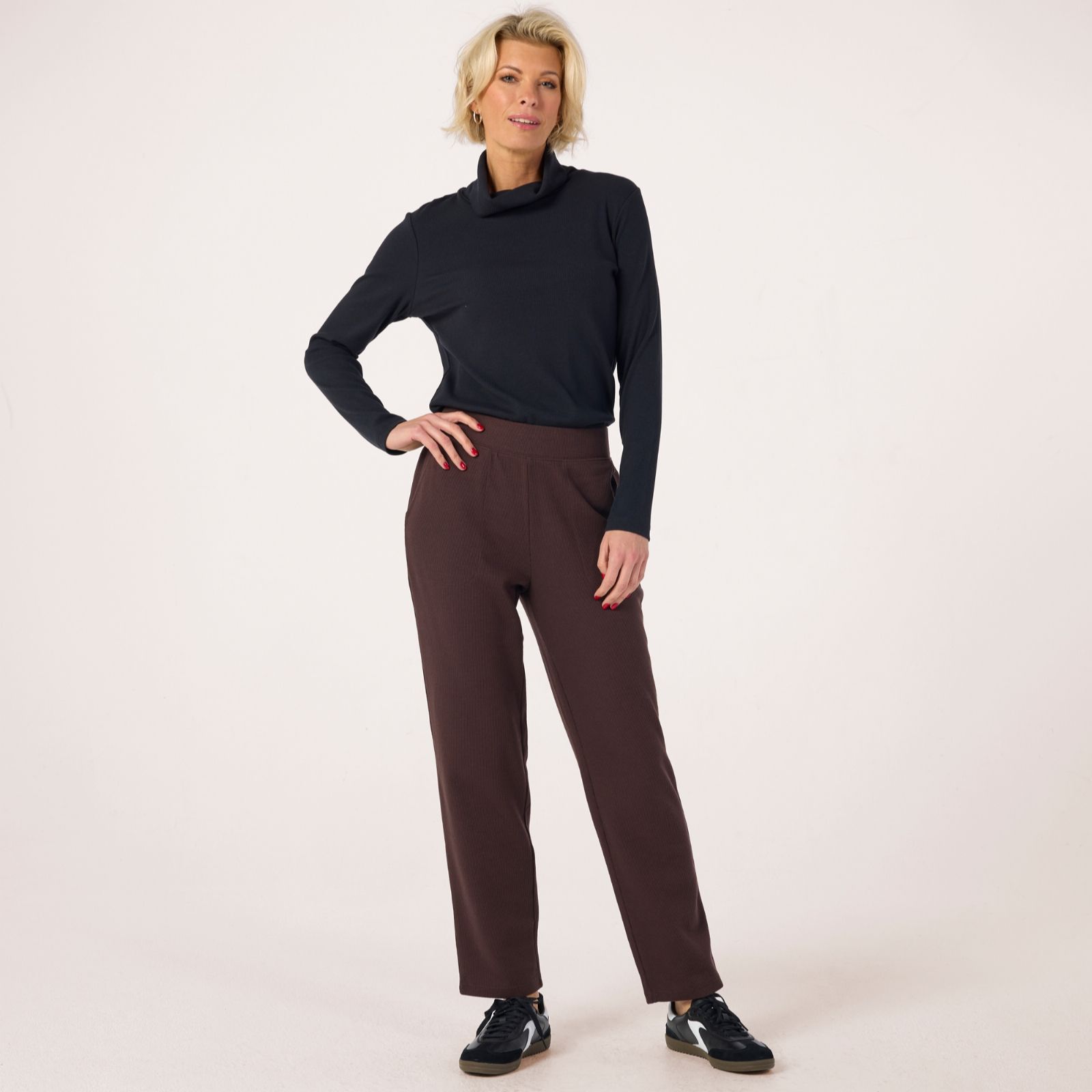Denim & Co Waffle Knit Straight Leg Trousers Standard