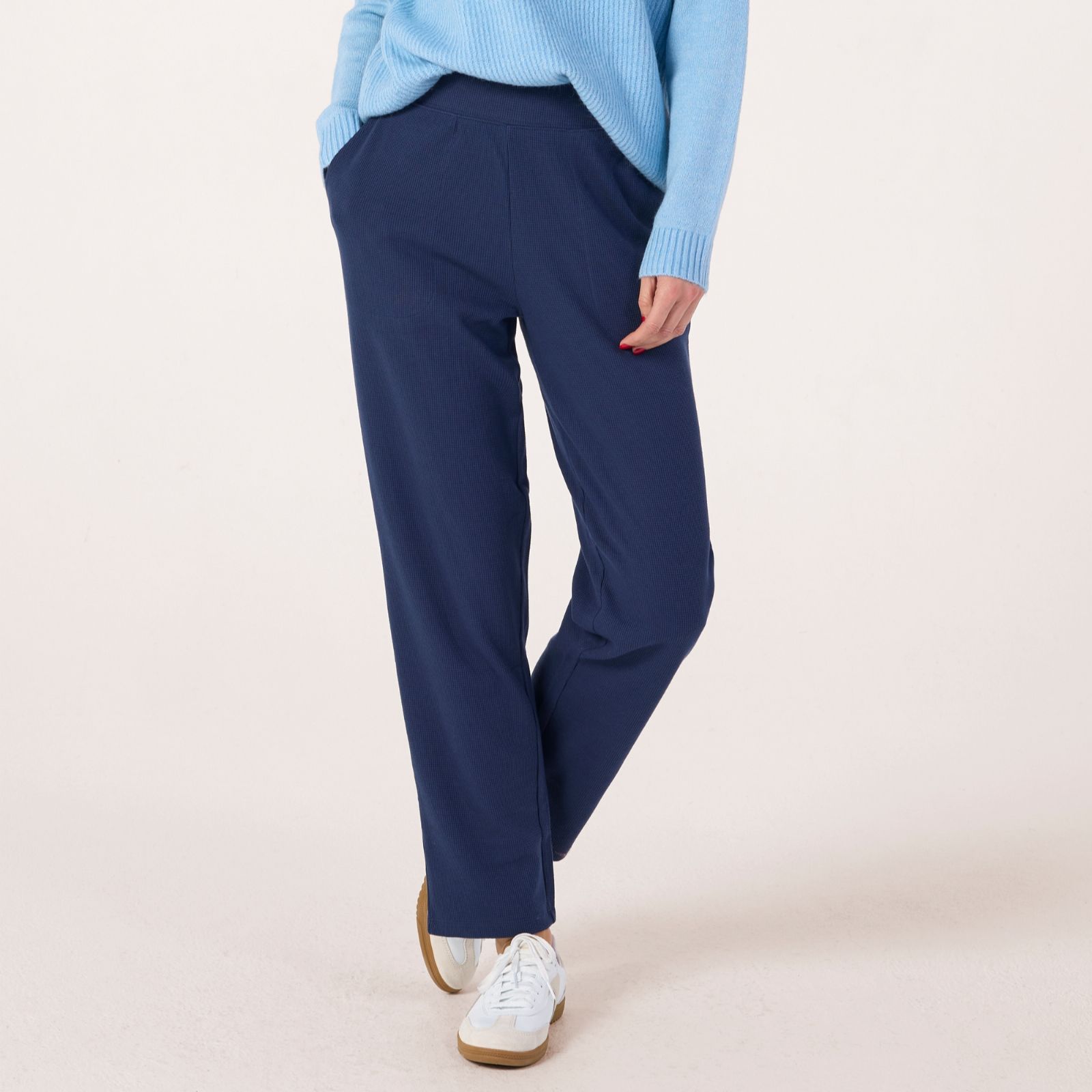 Denim & Co Waffle Knit Straight Leg Trousers Standard