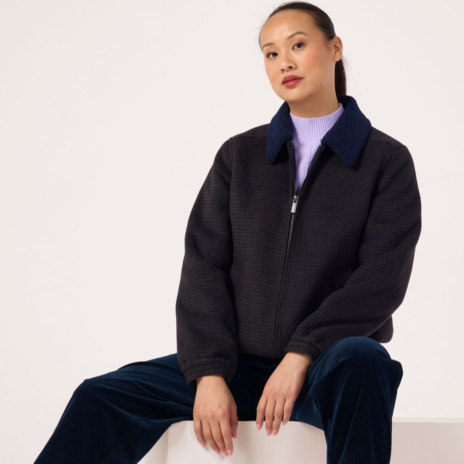 Denim & Co. Brushed Check Bomber Jacket