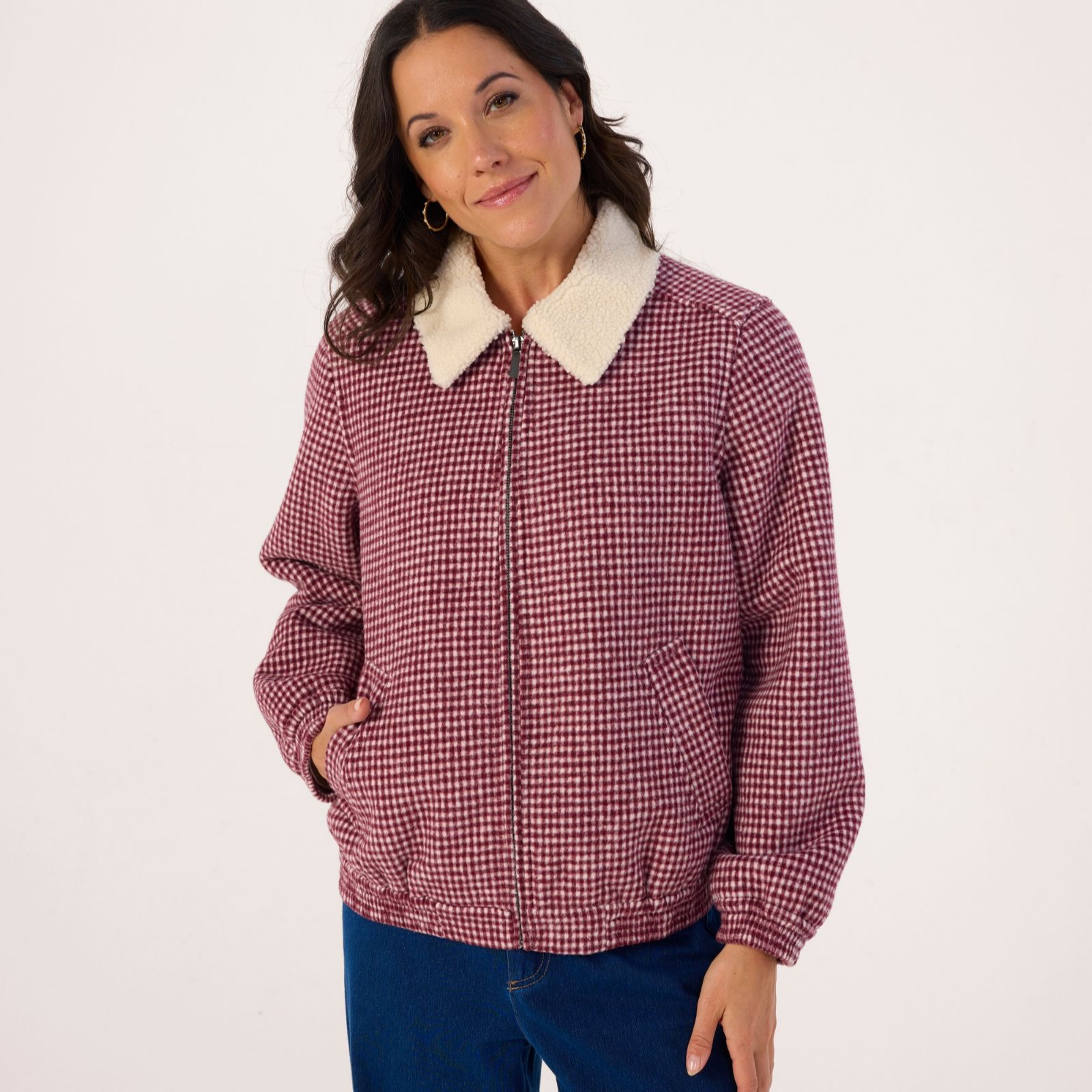 Denim & Co. Brushed Check Bomber Jacket