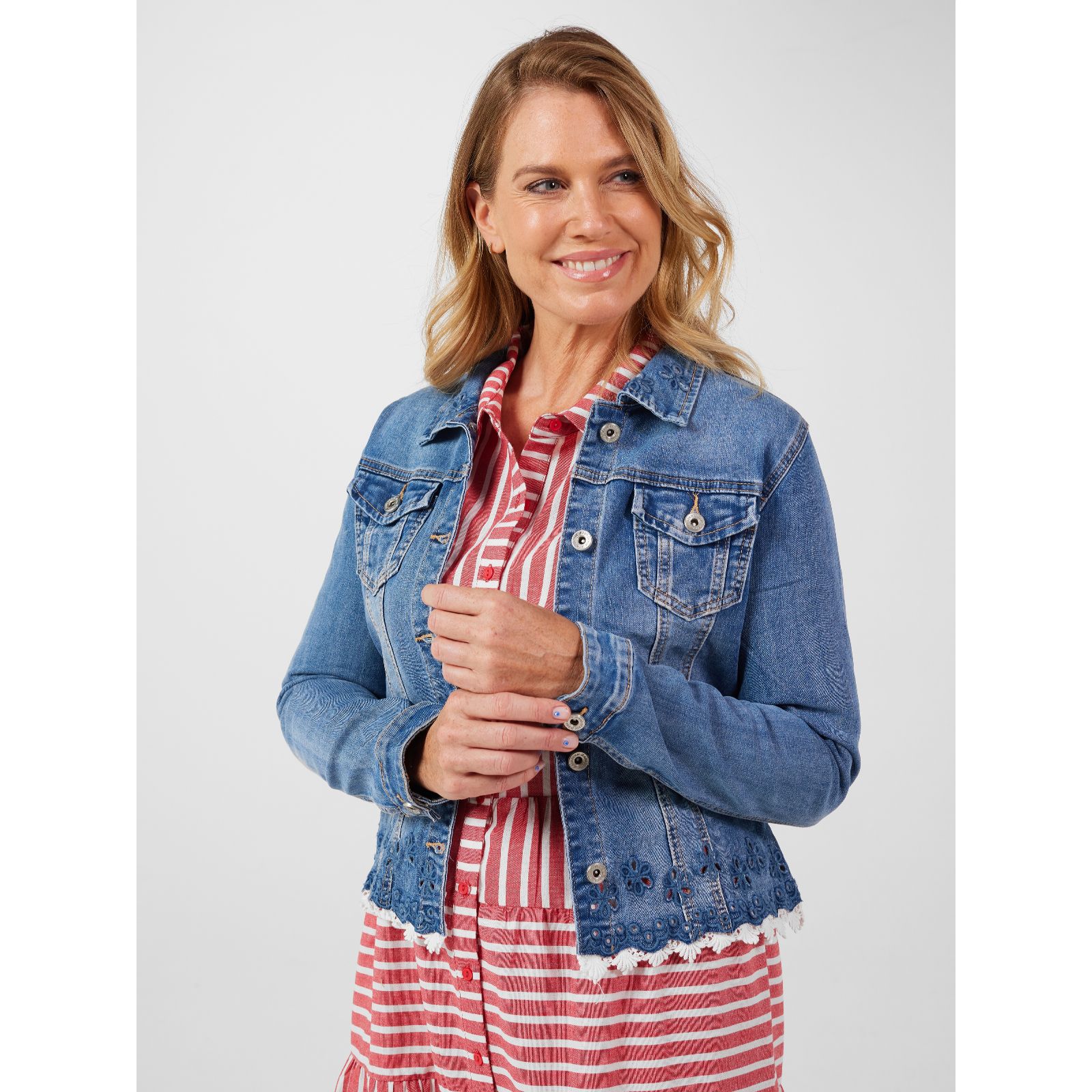 Izabel London Broderie Anglaise Denim Jacket QVC UK