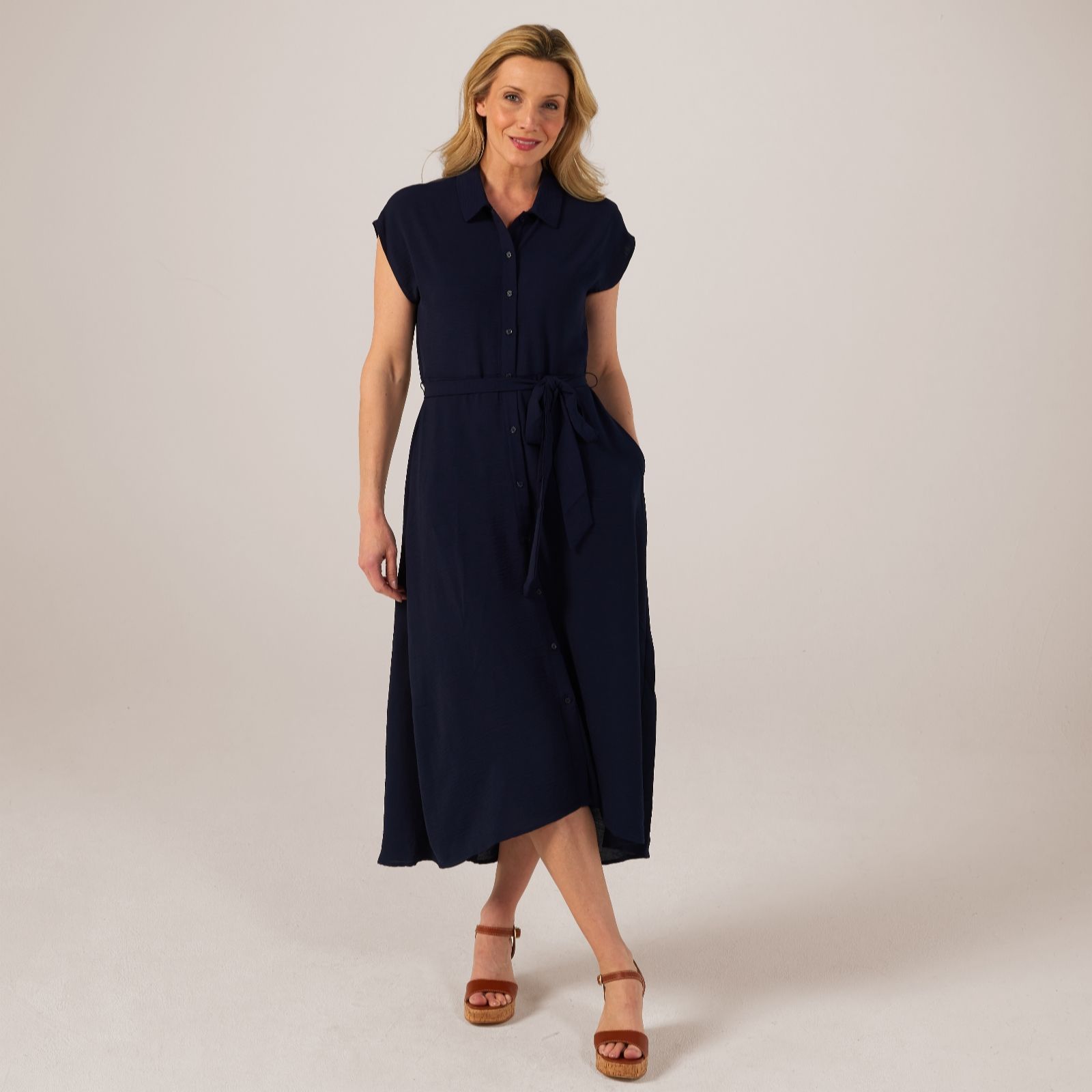 Nina Leonard Cap Sleeve Shirt Dress with Belt - QVC UK