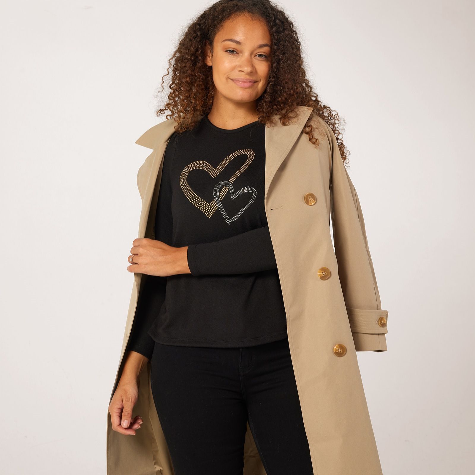 Kim & Co Soft Touch Long Sleeve Rhinestone Heart In Heart Print Top