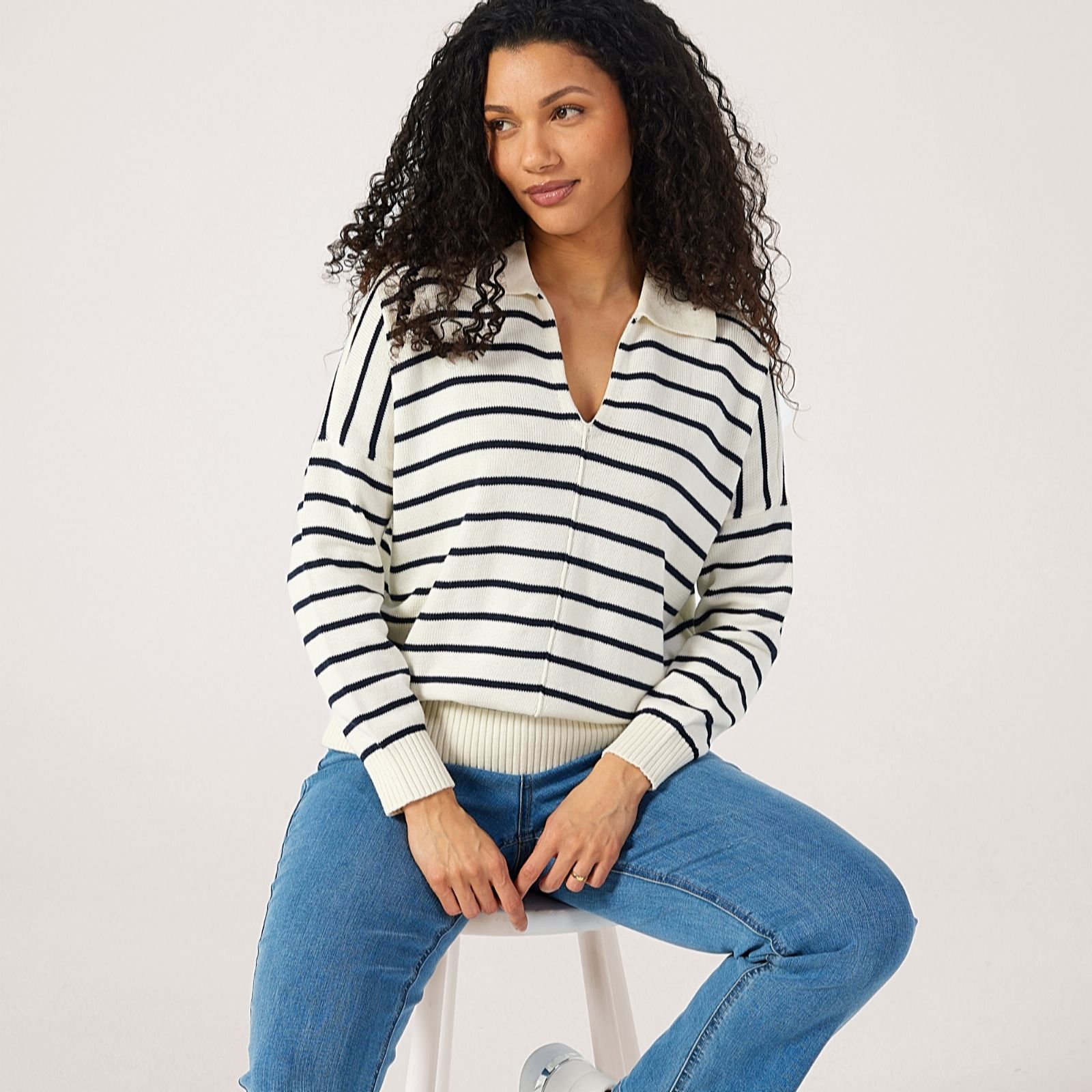 Ruth Langsford Knitted Stripe Collared Jumper
