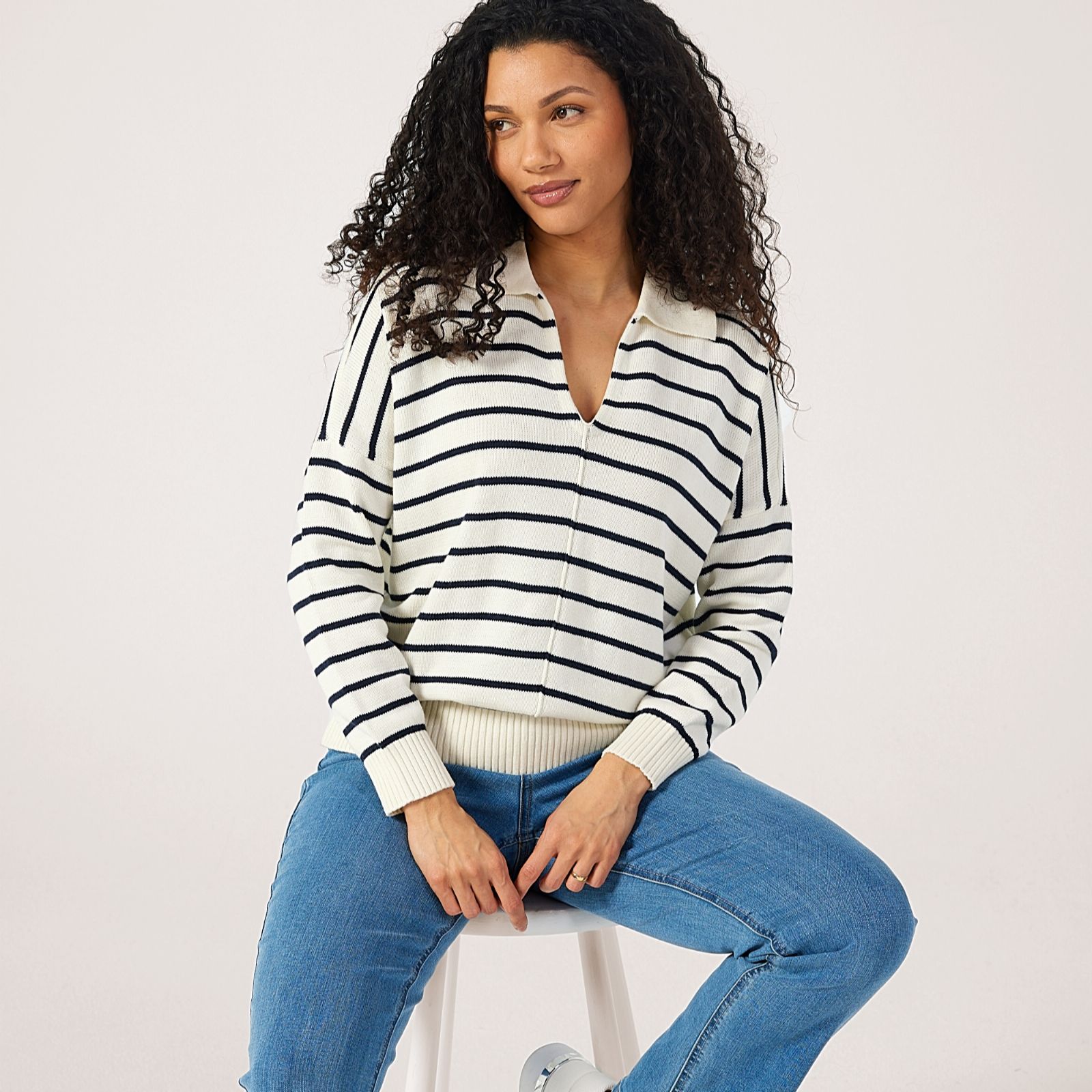 Ruth Langsford Knitted Stripe Collared Jumper