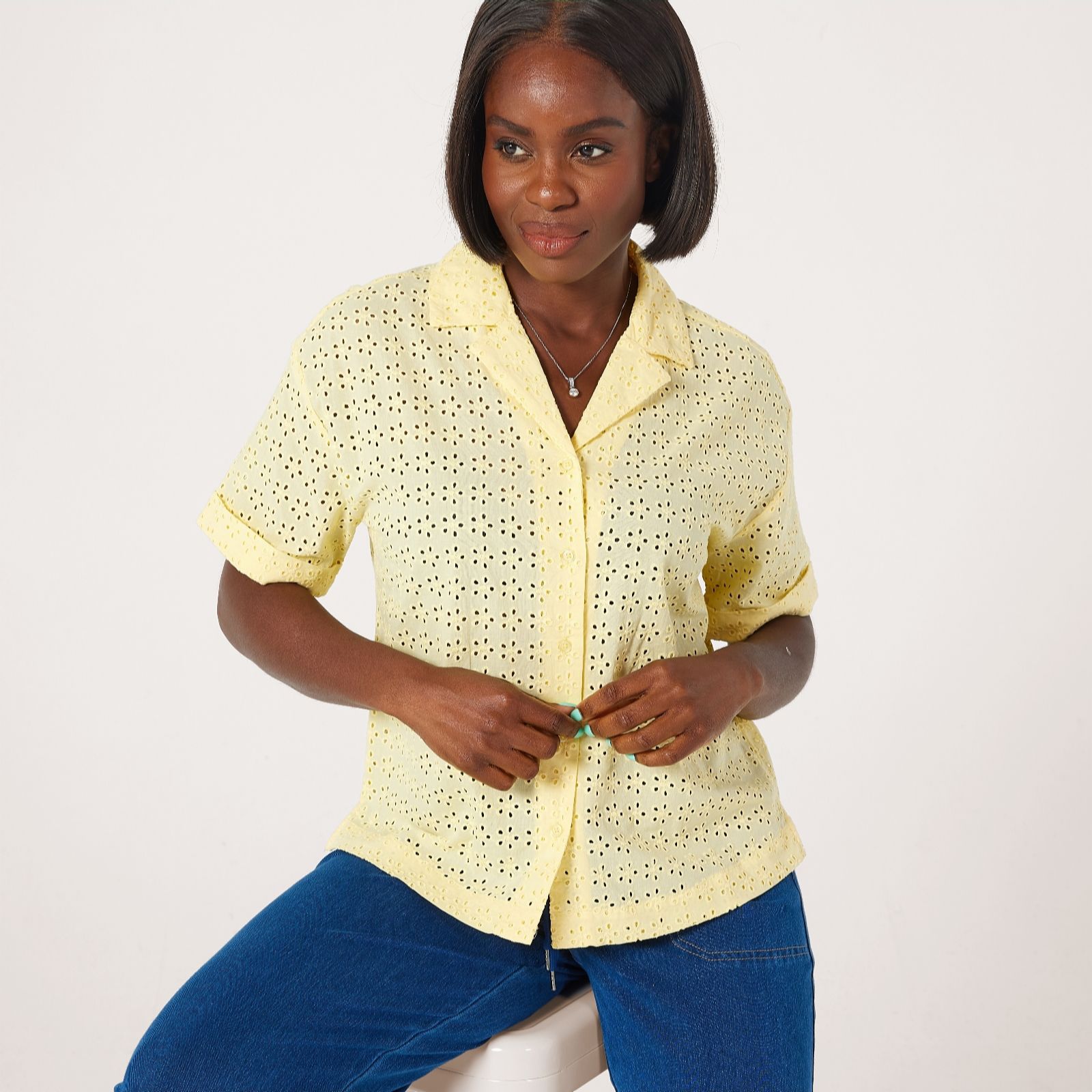 Denim & Co. Broderie Short Sleeve Blouse