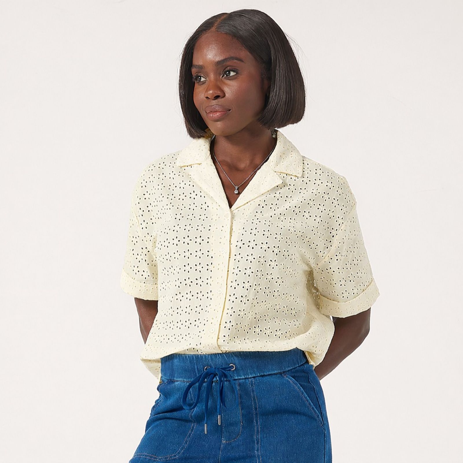 Denim & Co. Broderie Short Sleeve Blouse