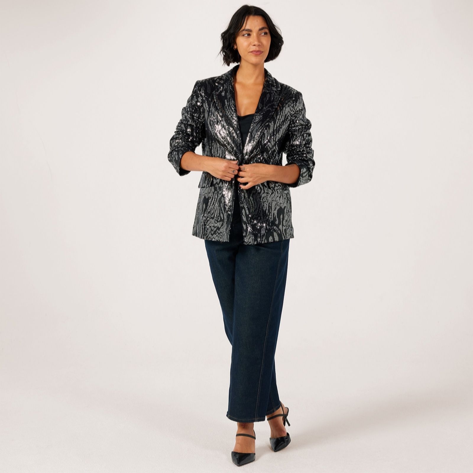 Helene Berman Embellished Swirl Sparkle Blazer