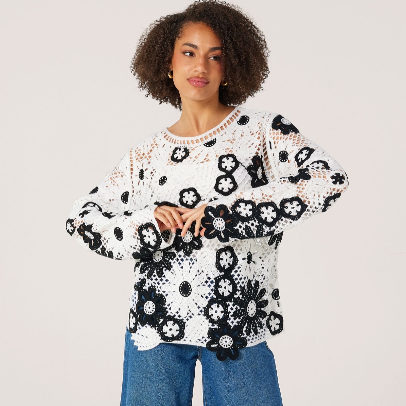 Malissa J Flower Crochet Knitted Jumper
