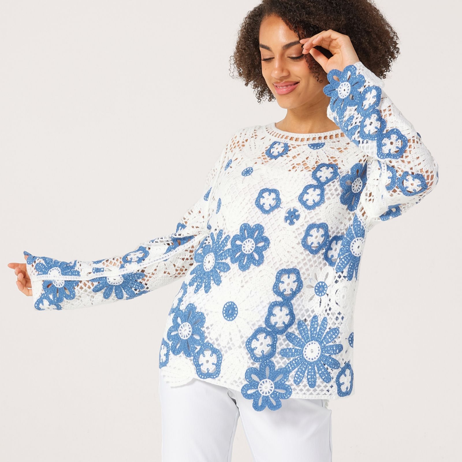 Malissa J Flower Crochet Knitted Jumper