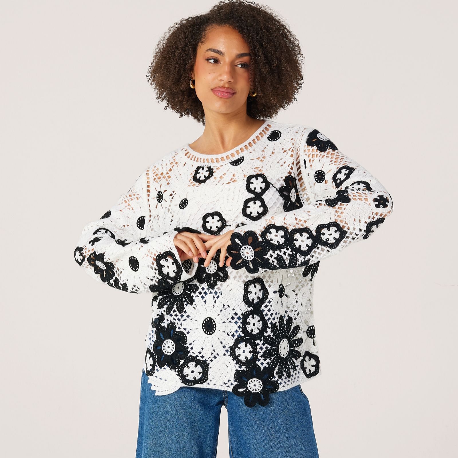 Malissa J Flower Crochet Knitted Jumper
