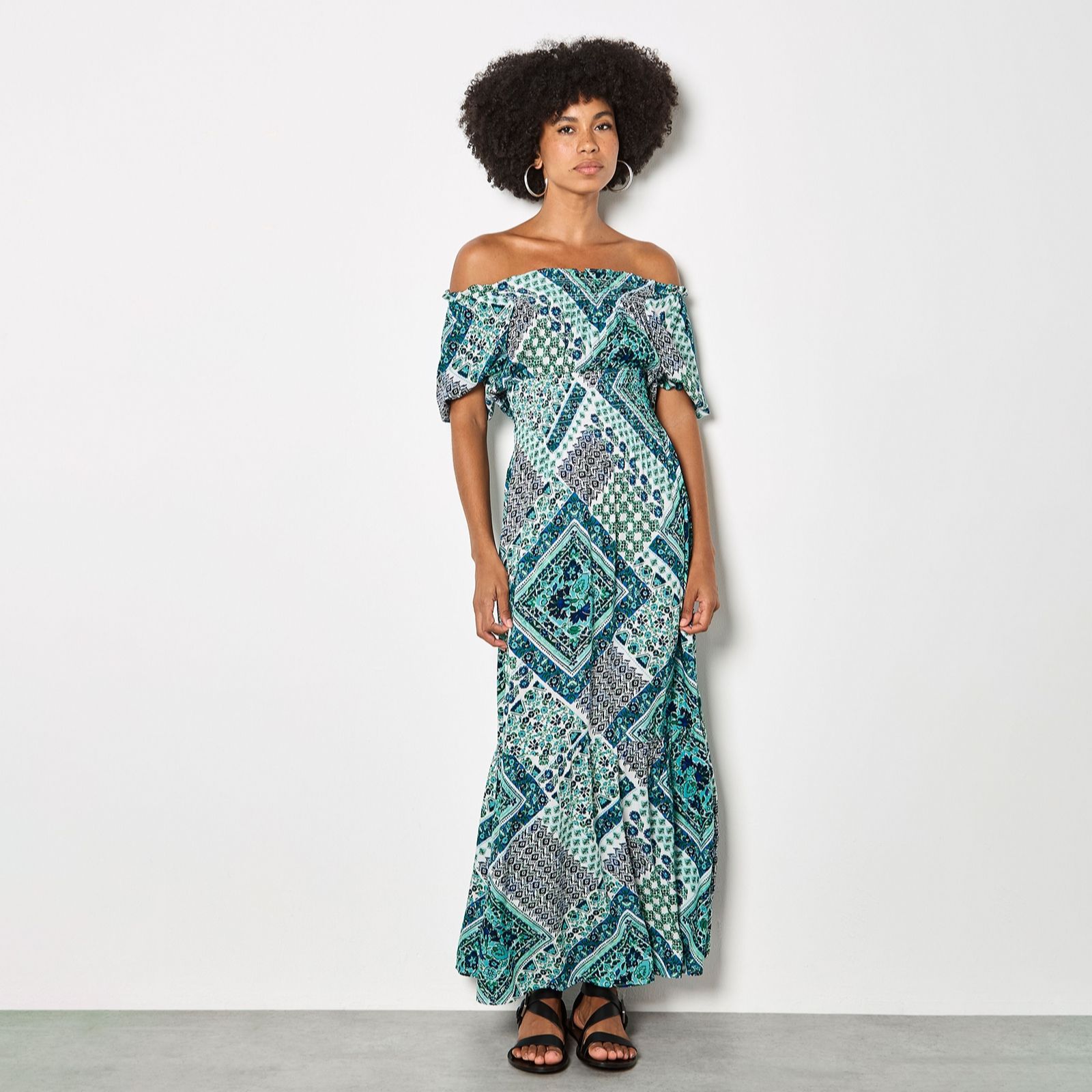 Apricot Maxi Tiered Scarf Print Dress