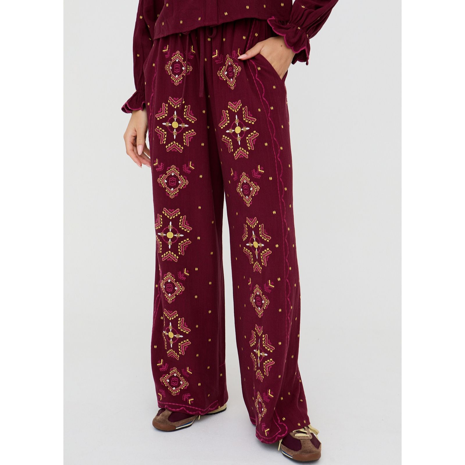 Raffya Penny Wide-Leg Embroidered Trousers