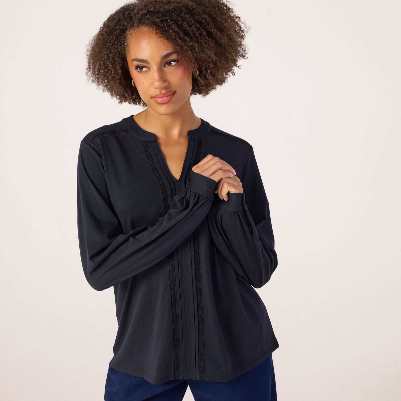 Denim & Co. Lace Insert Blouse