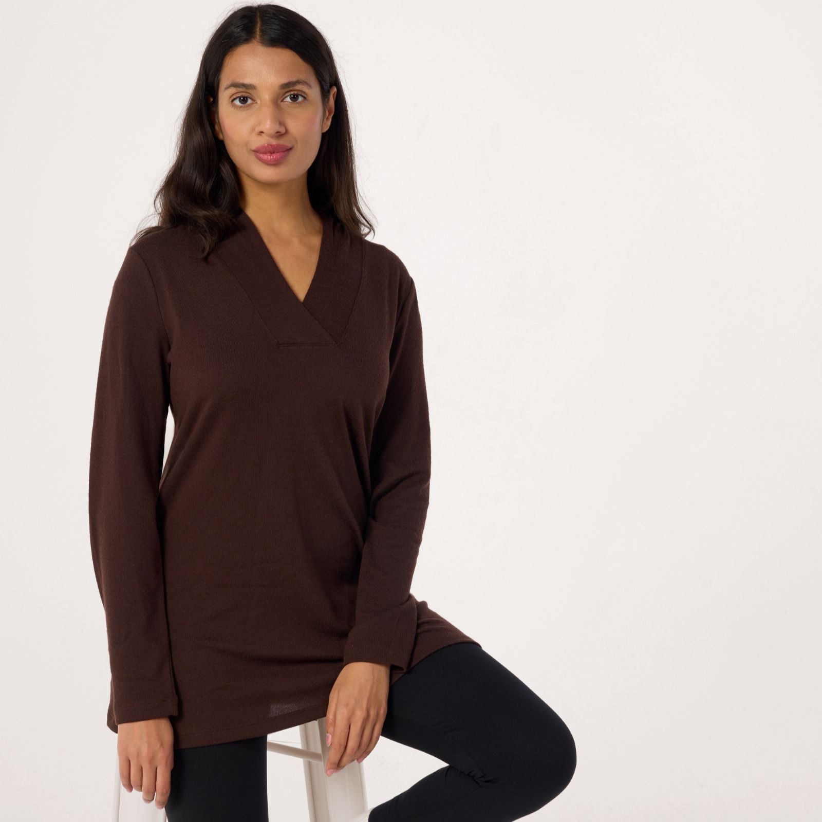 Denim & Co. Heavenly Jersey Cross-Over V-Neck Long Sleeve Tunic