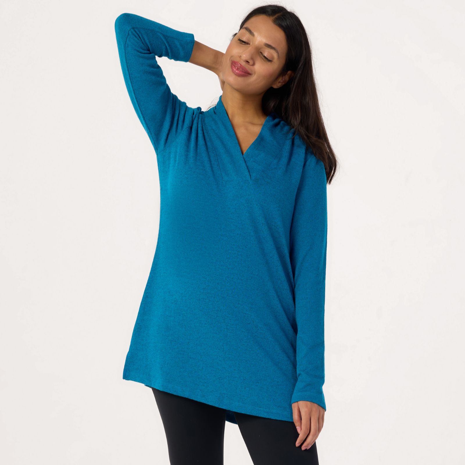 Denim & Co. Heavenly Jersey Cross-Over V-Neck Long Sleeve Tunic