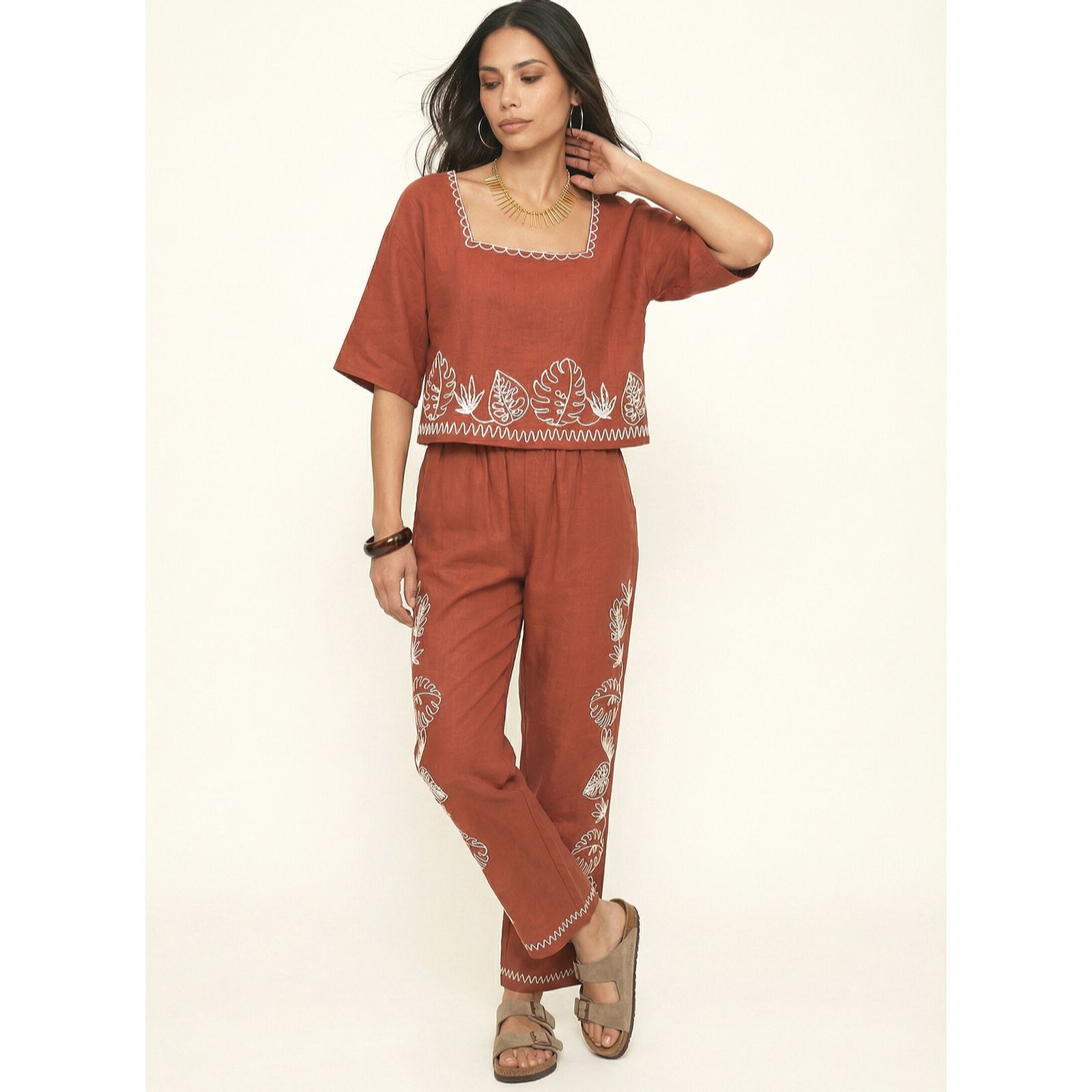 Raffya Tilly High Waist Embroidered Trousers