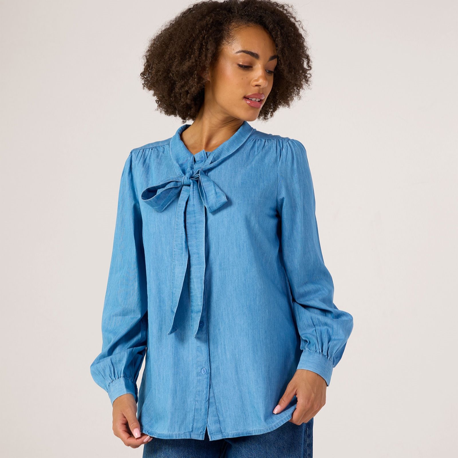Izabel London Tencel Neck Tie Blouse