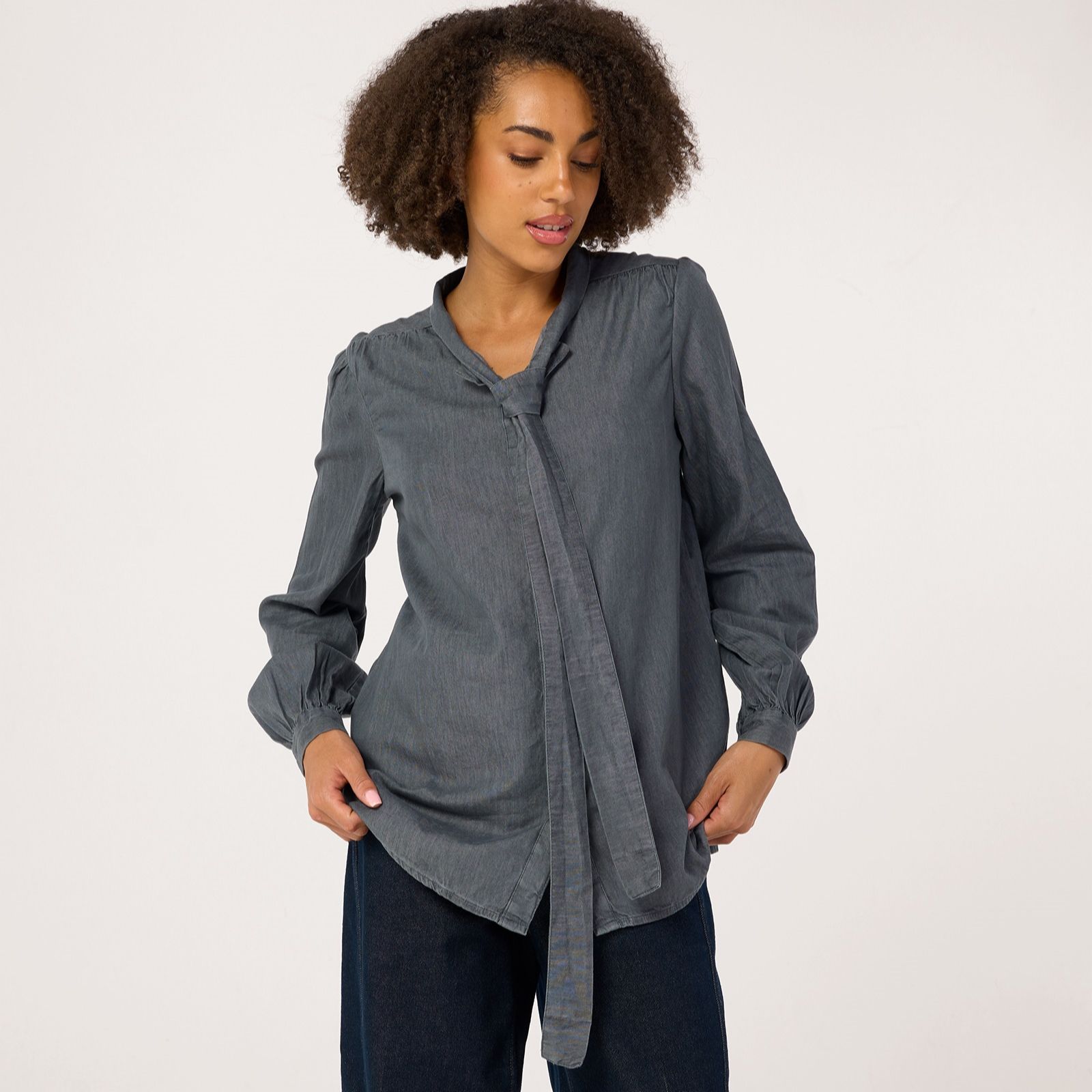 Izabel London Tencel Neck Tie Blouse