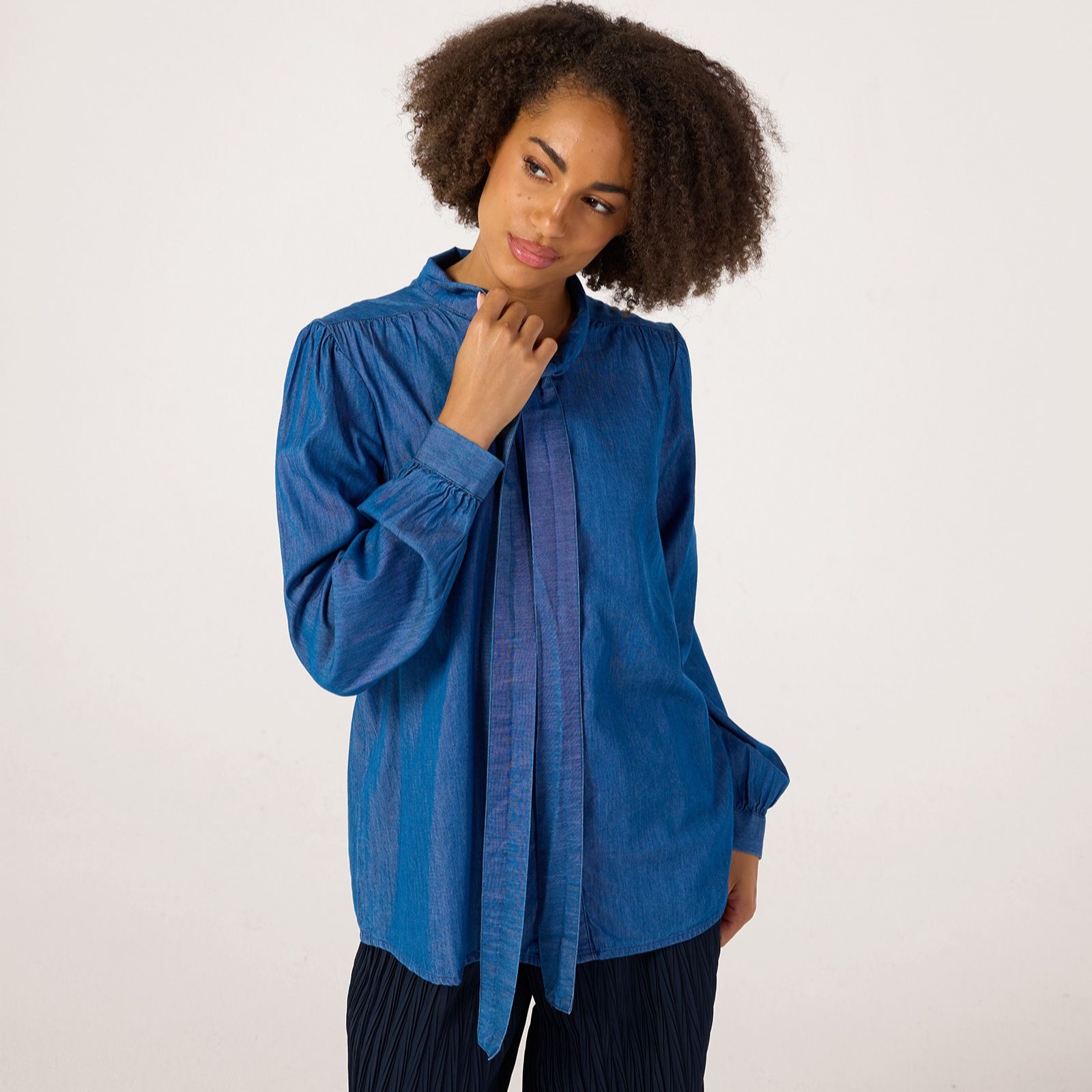 Izabel London Tencel Neck Tie Blouse