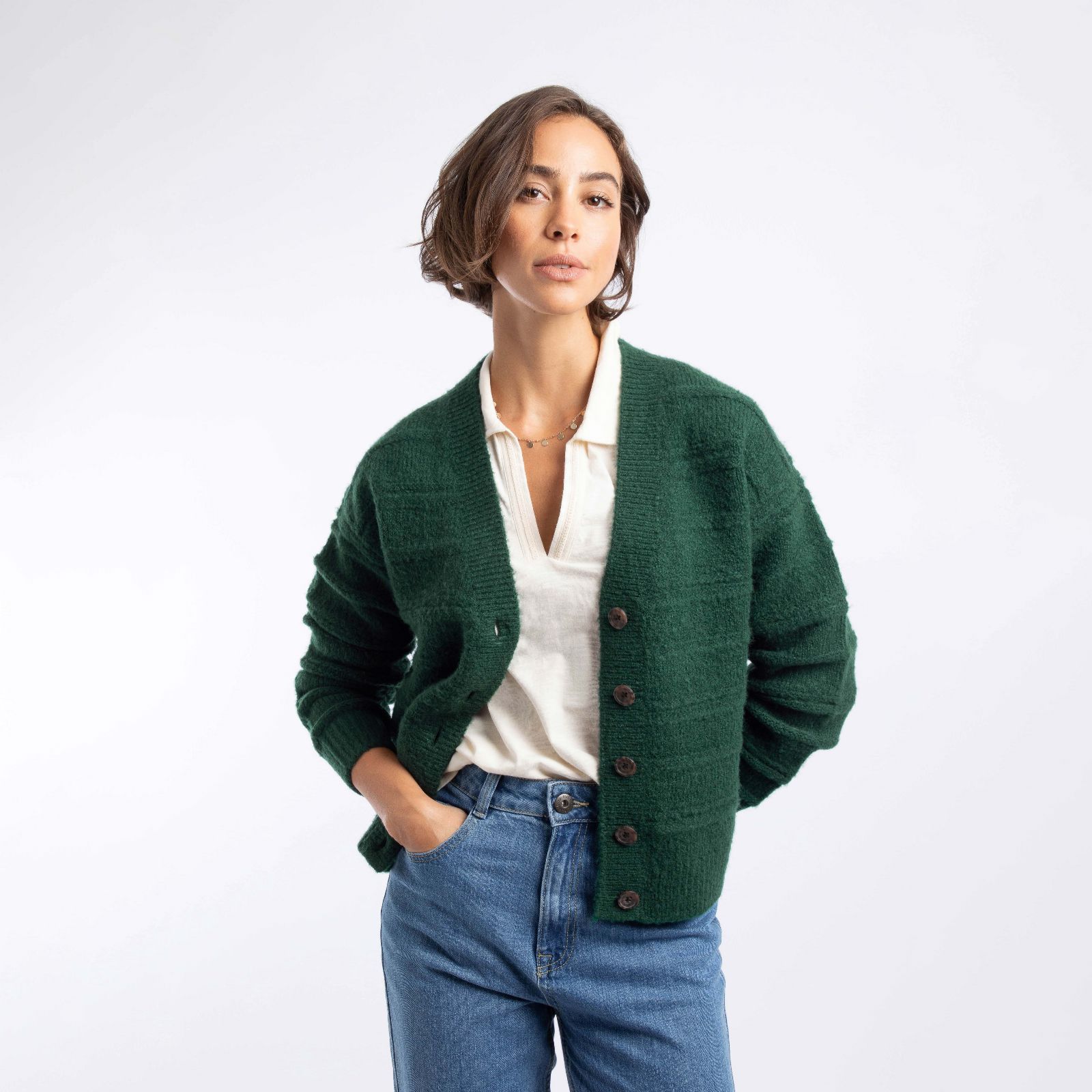 Weird Fish Aramis Textured Striped Stitch Outfitter Cardigan