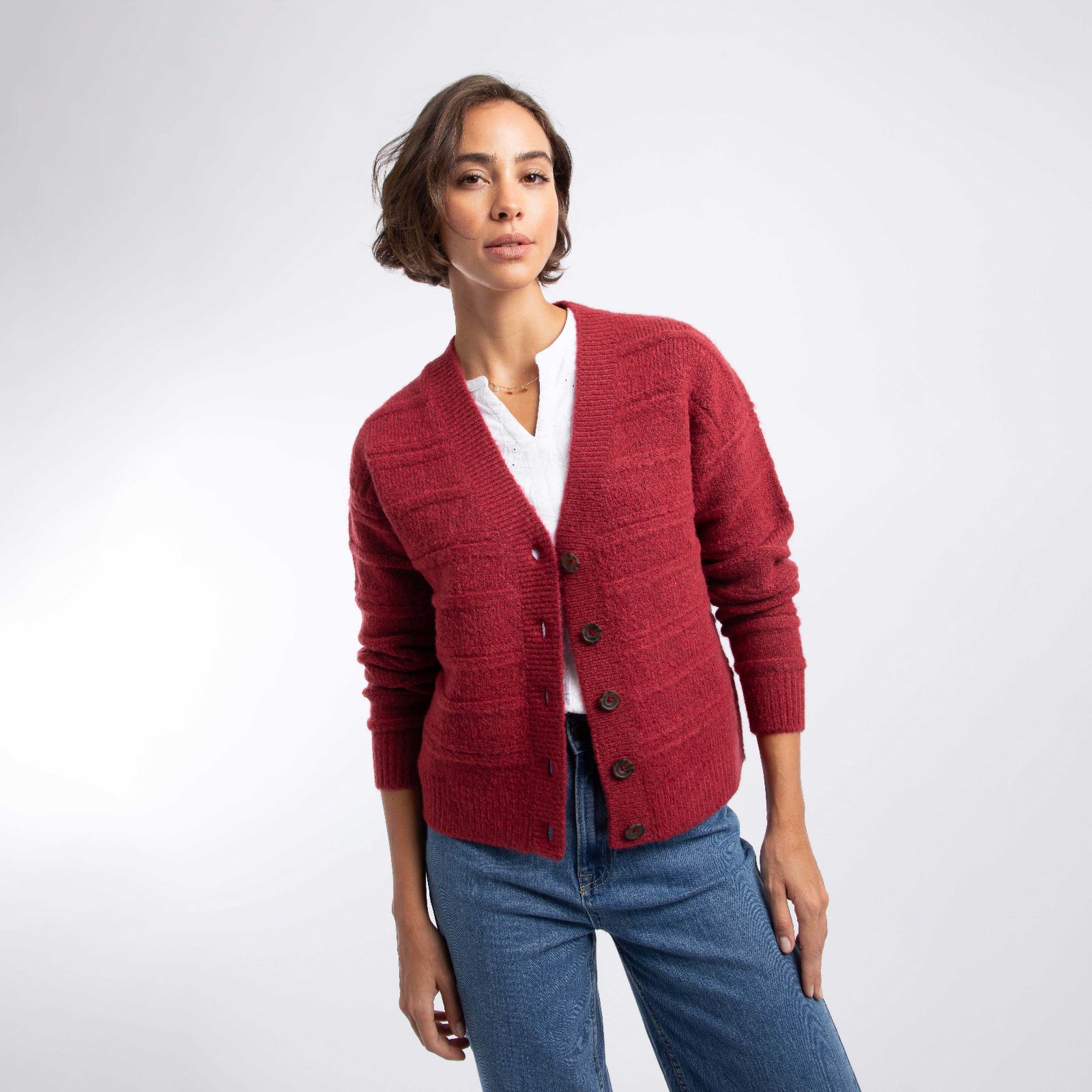 Weird Fish Aramis Textured Striped Stitch Outfitter Cardigan