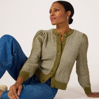 Helene Berman Vertical Stripe Two Tone Knitted Cradigan