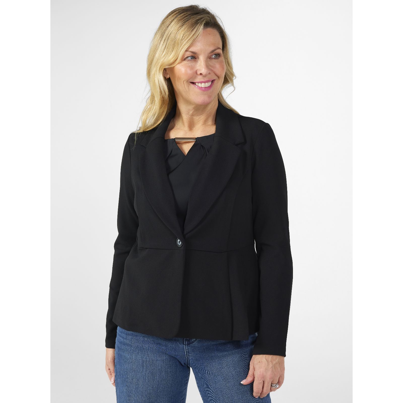 Nina Leonard Single Button Collared Blazer QVC UK