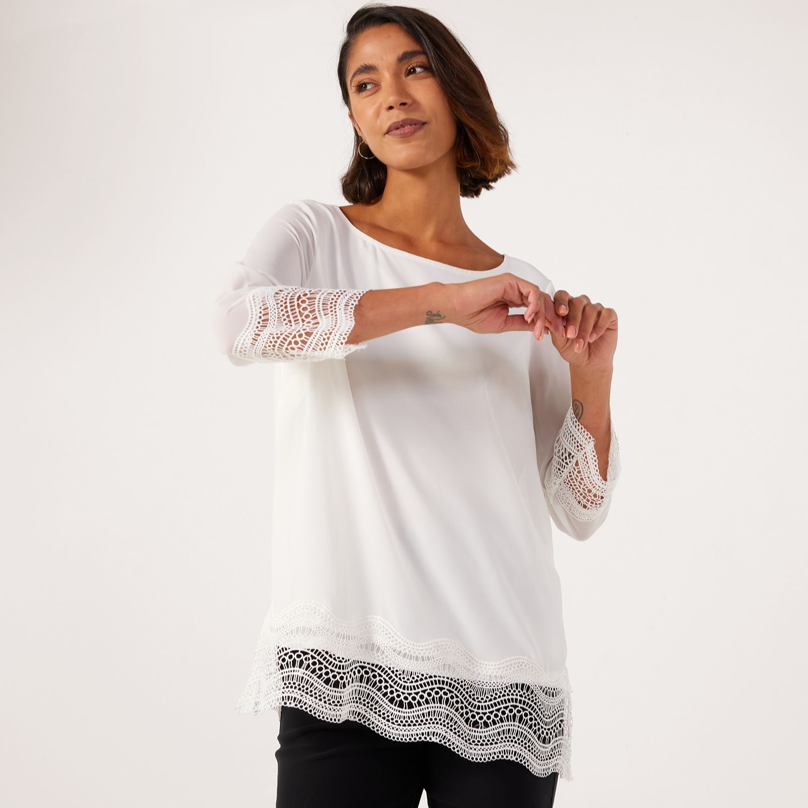 Nina Leonard 3/4 Sleeve Embroidery Trim Tunic