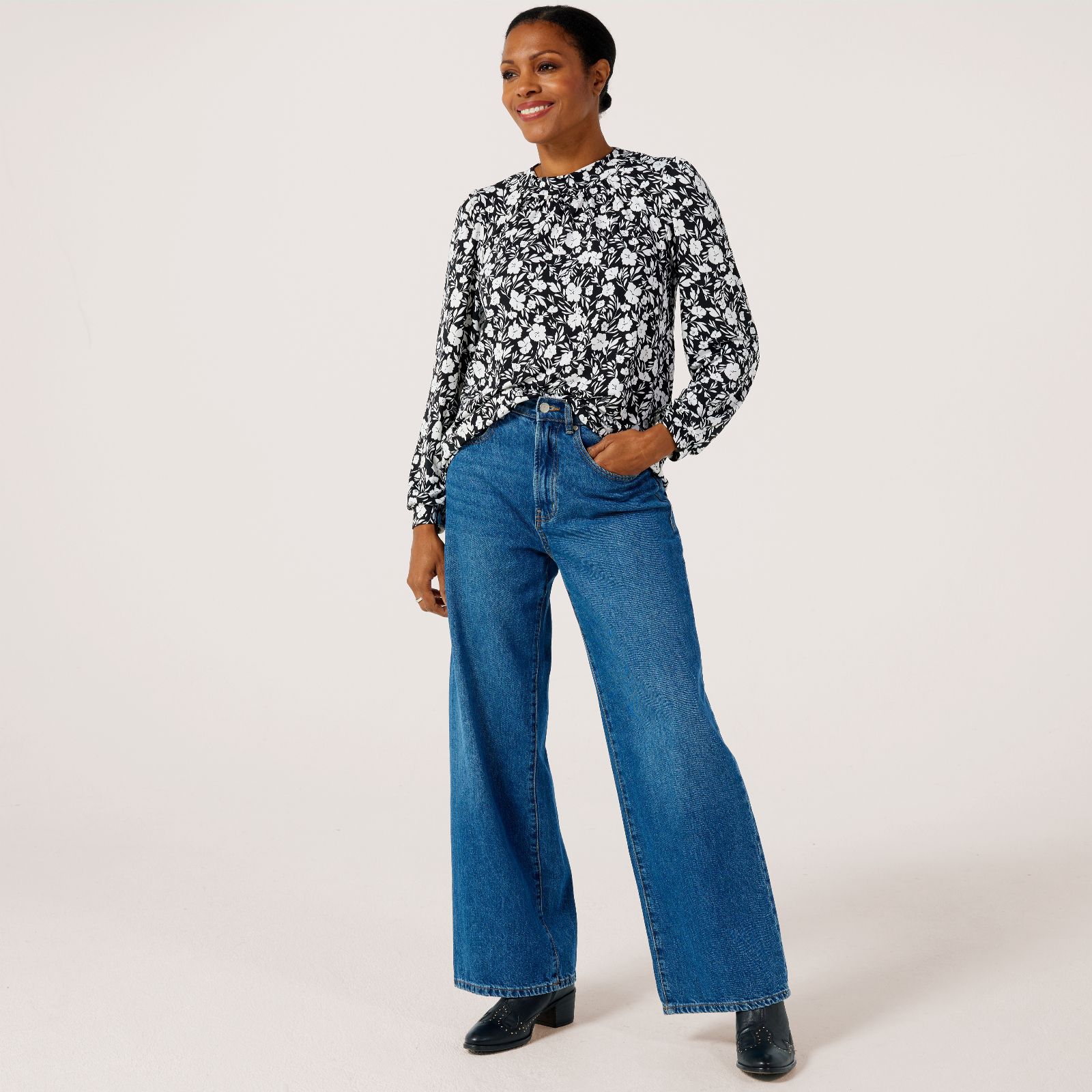 Kim & Co Printed Brazil Jersey High Neck Long Sleeve Top