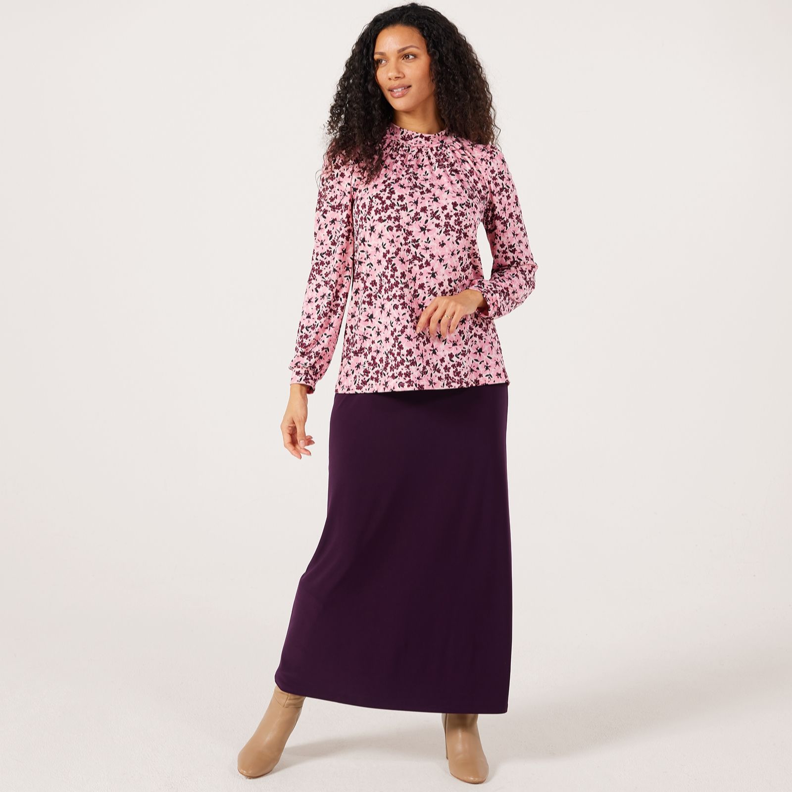 Kim & Co Printed Brazil Jersey High Neck Long Sleeve Top