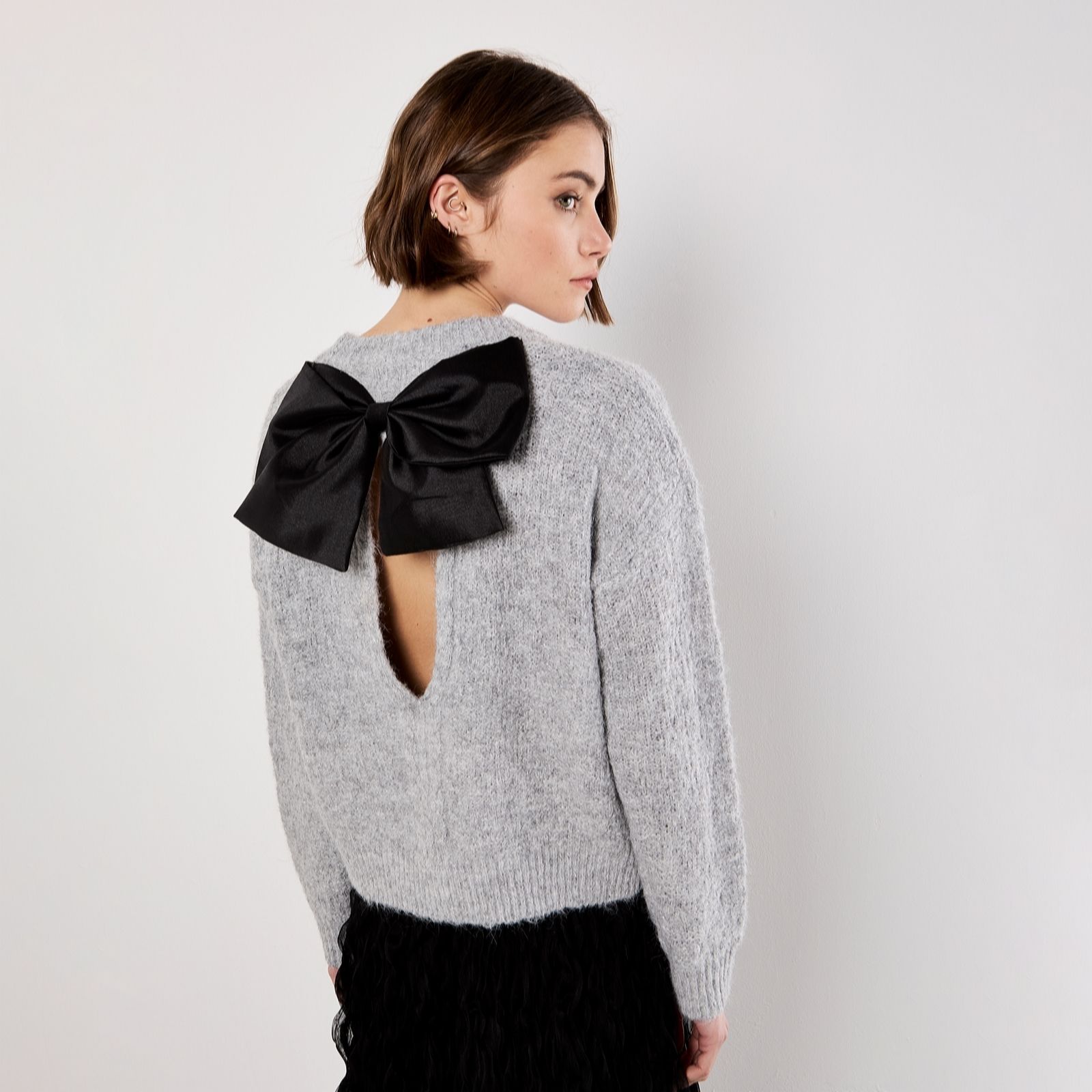 Apricot Bow Back Lurex Fuzzy Jumper
