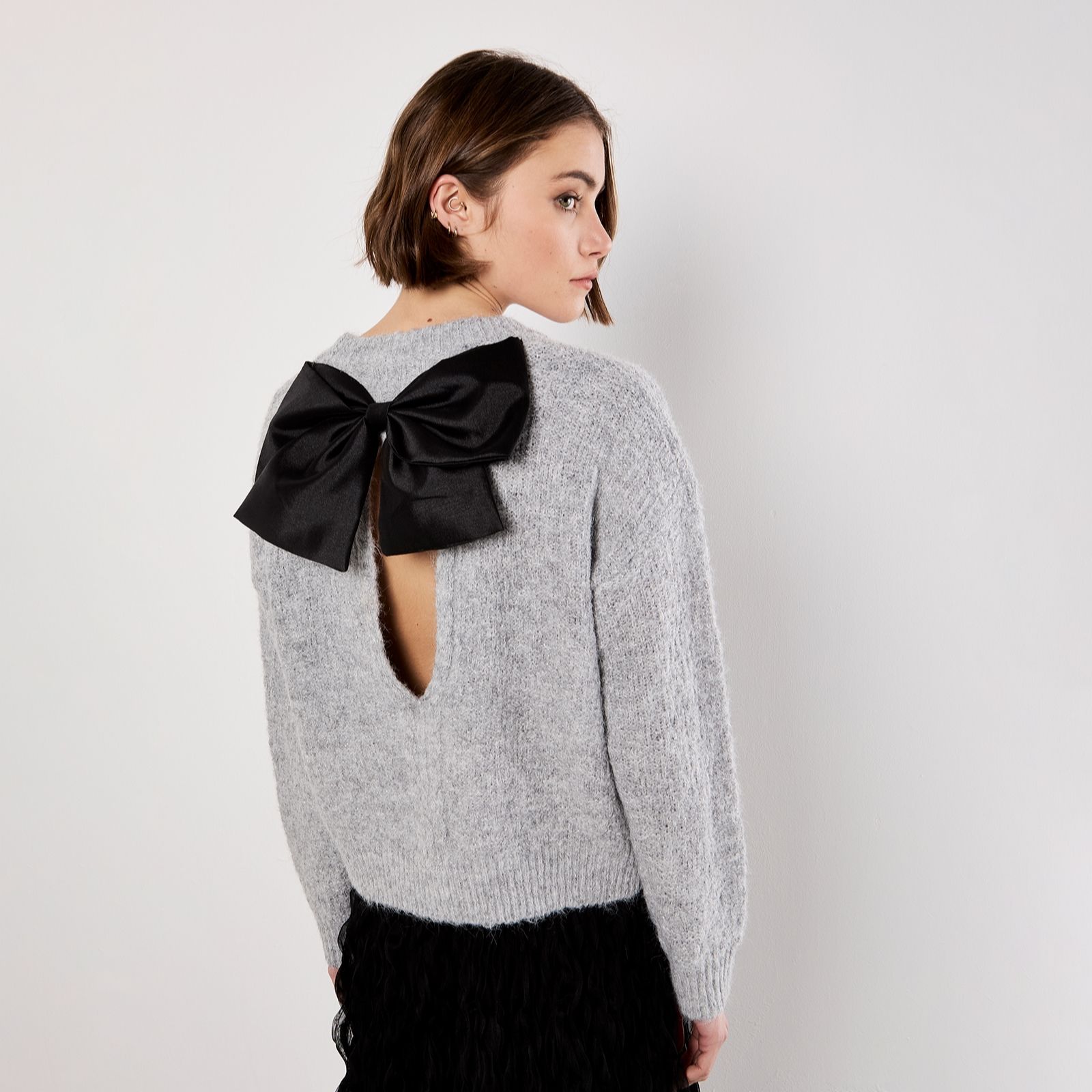 Apricot Bow Back Lurex Fuzzy Jumper