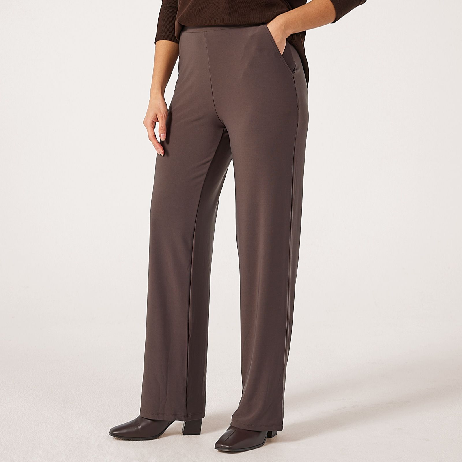 Kim & Co Deluxe Brazil Jersey Katy Petite Straight Leg Trousers with Pockets
