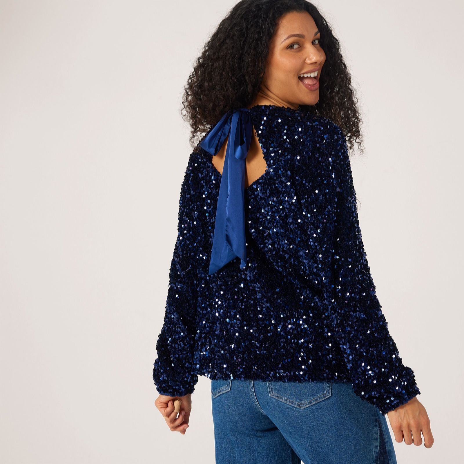 Izabel London Sequin Bow Back Top