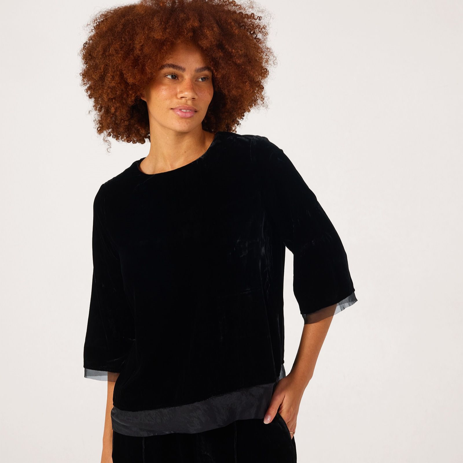 Masai Copenhagen Belvion Velvet Top with Chiffon Edge