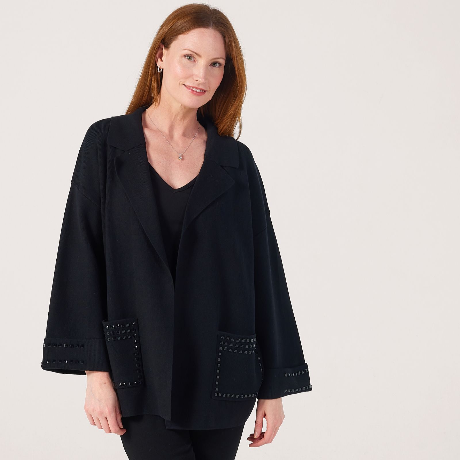 Malissa J Knit Cardigan Jacket with Studded Pockets