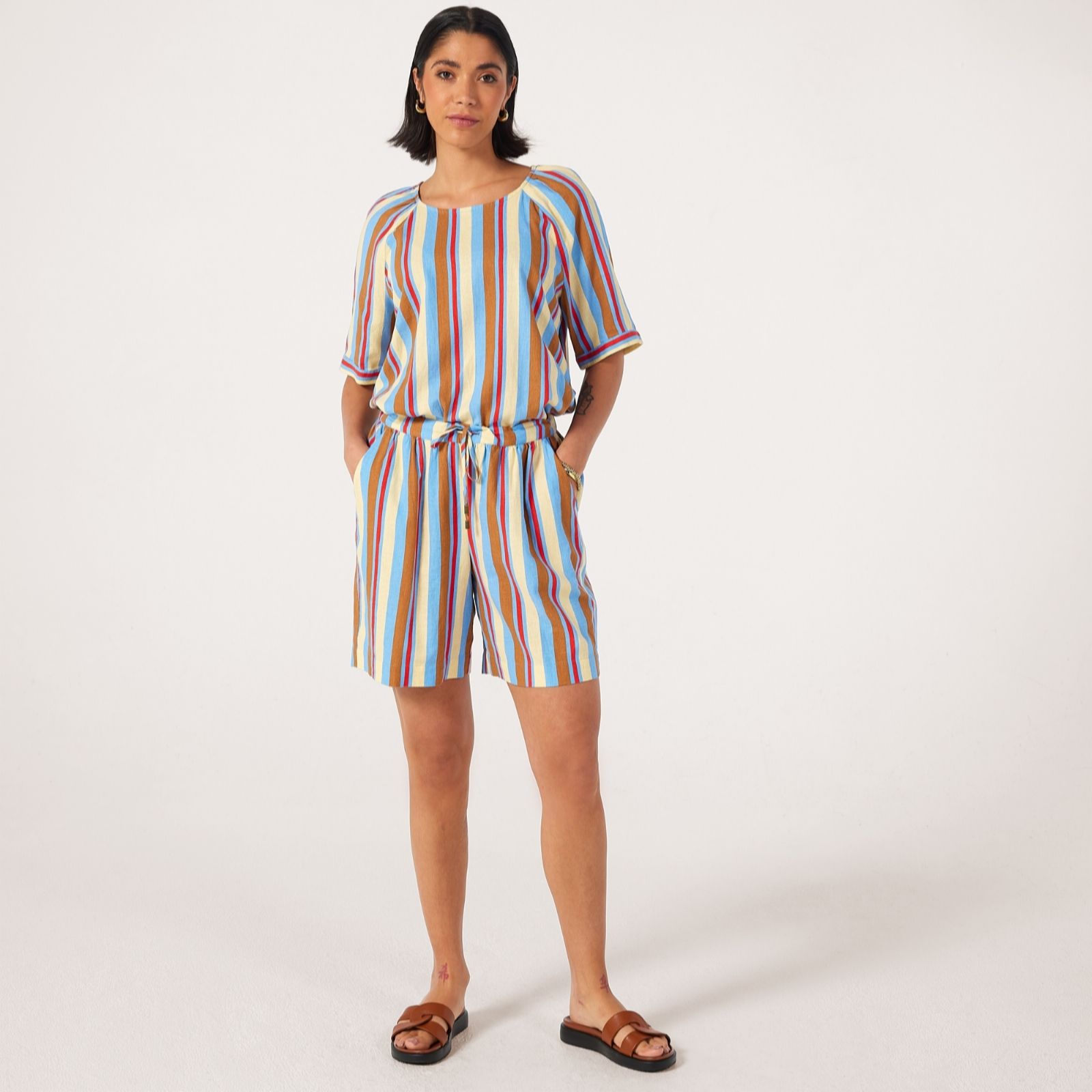 Ben de Lisi Studio 70 Stripe Linen Blend Shorts