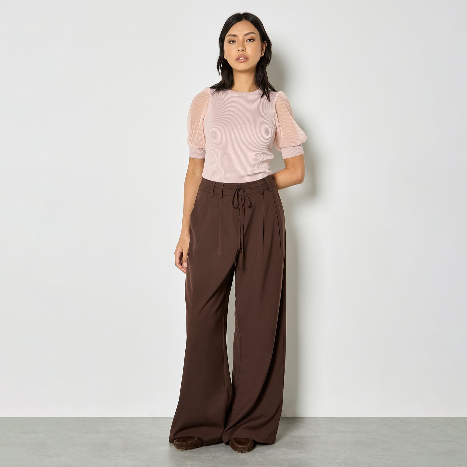 Apricot Pleat Detail Wide Leg Trousers