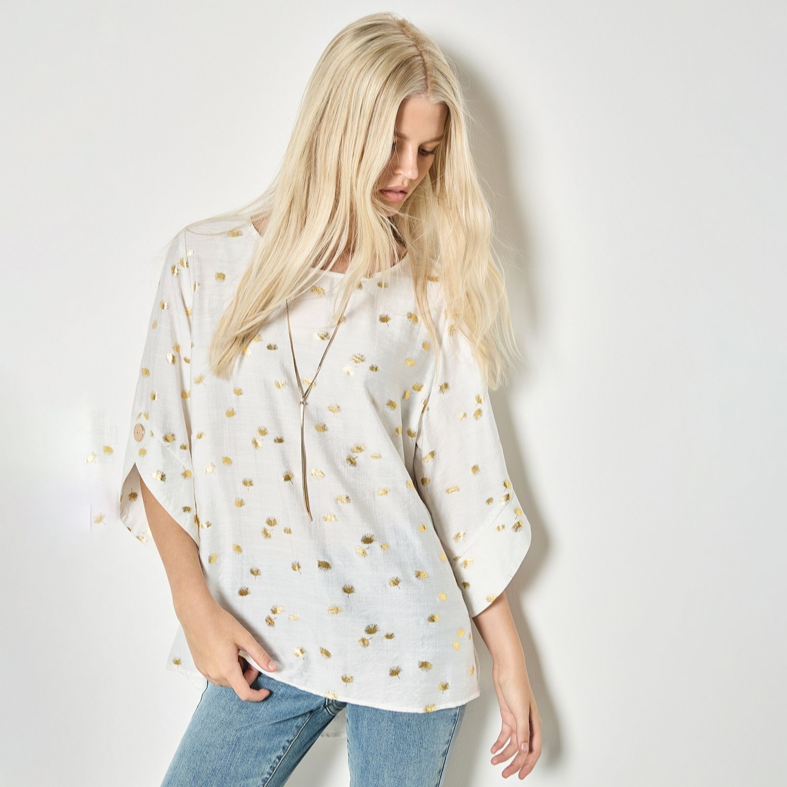 Apricot Foil Fan Hi-Looversized Top