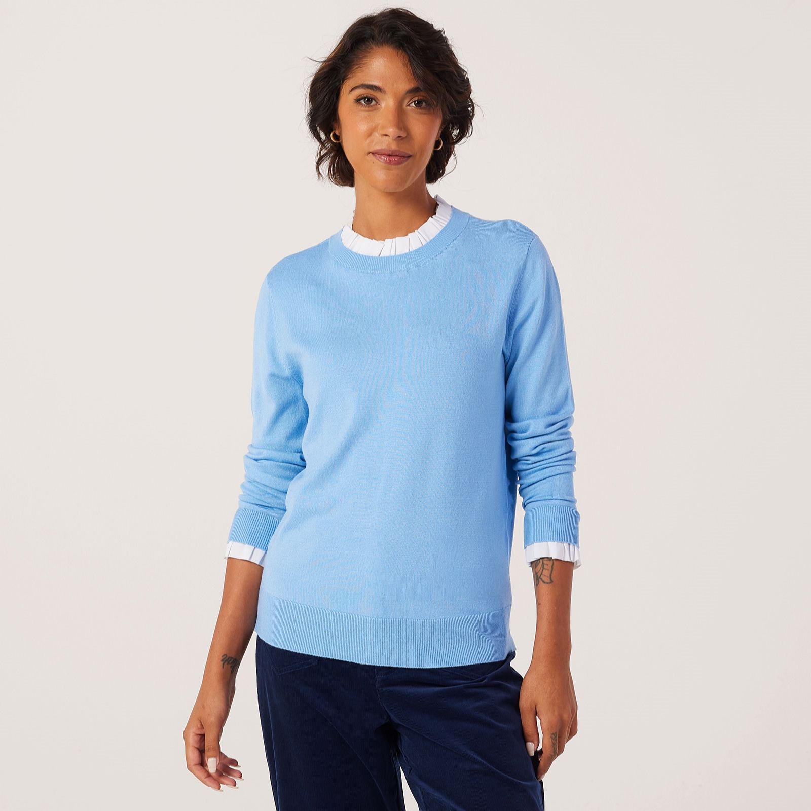 Denim & Co Frill Neck 2 in 1 Jumper