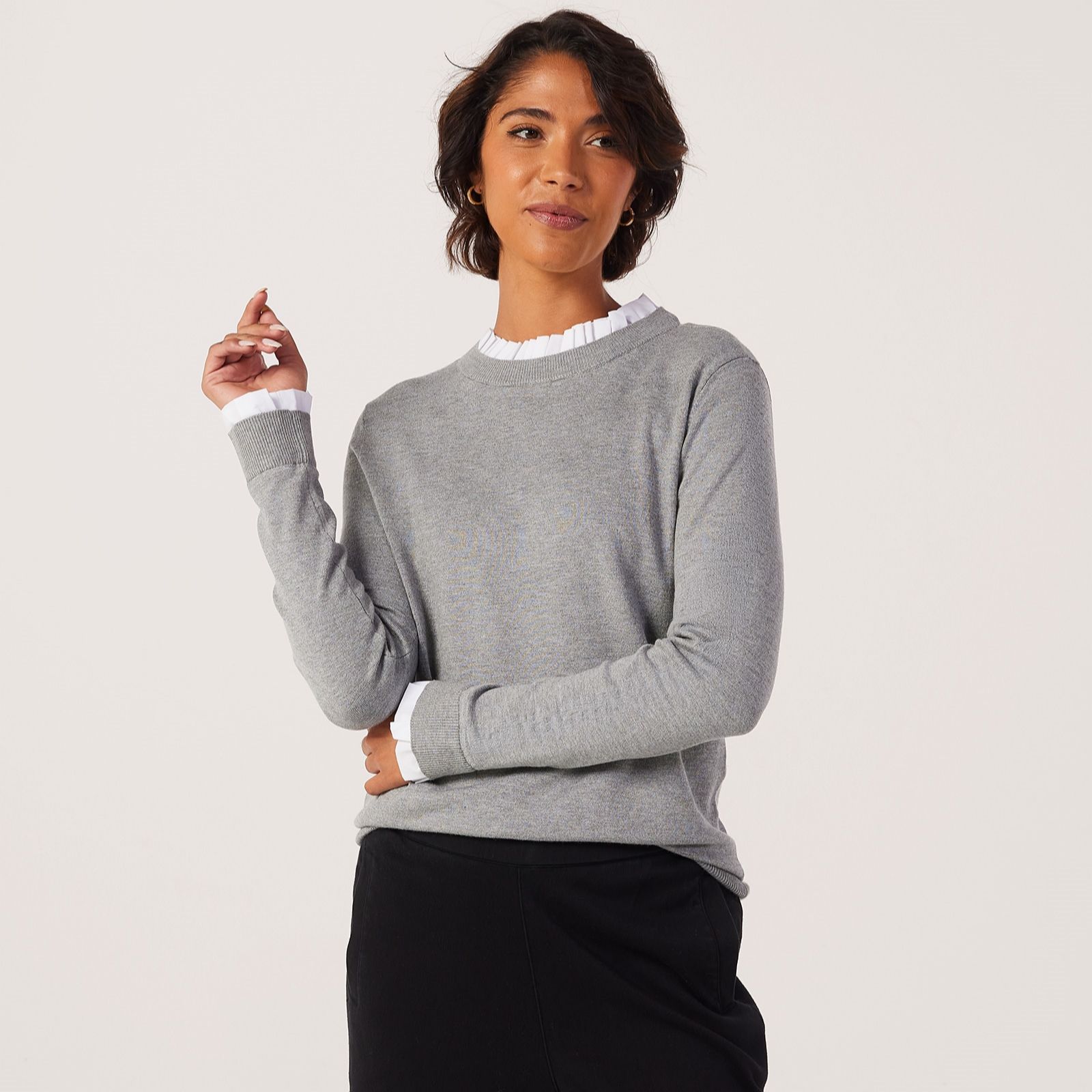 Denim & Co Frill Neck 2 in 1 Jumper