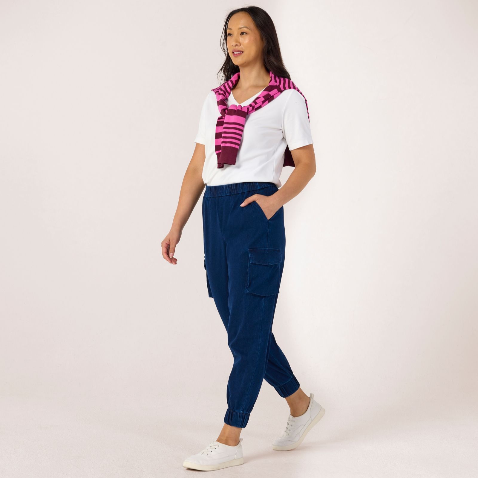 Denim & Co. Comfy Knit Denim Cuffed Cargo Tall