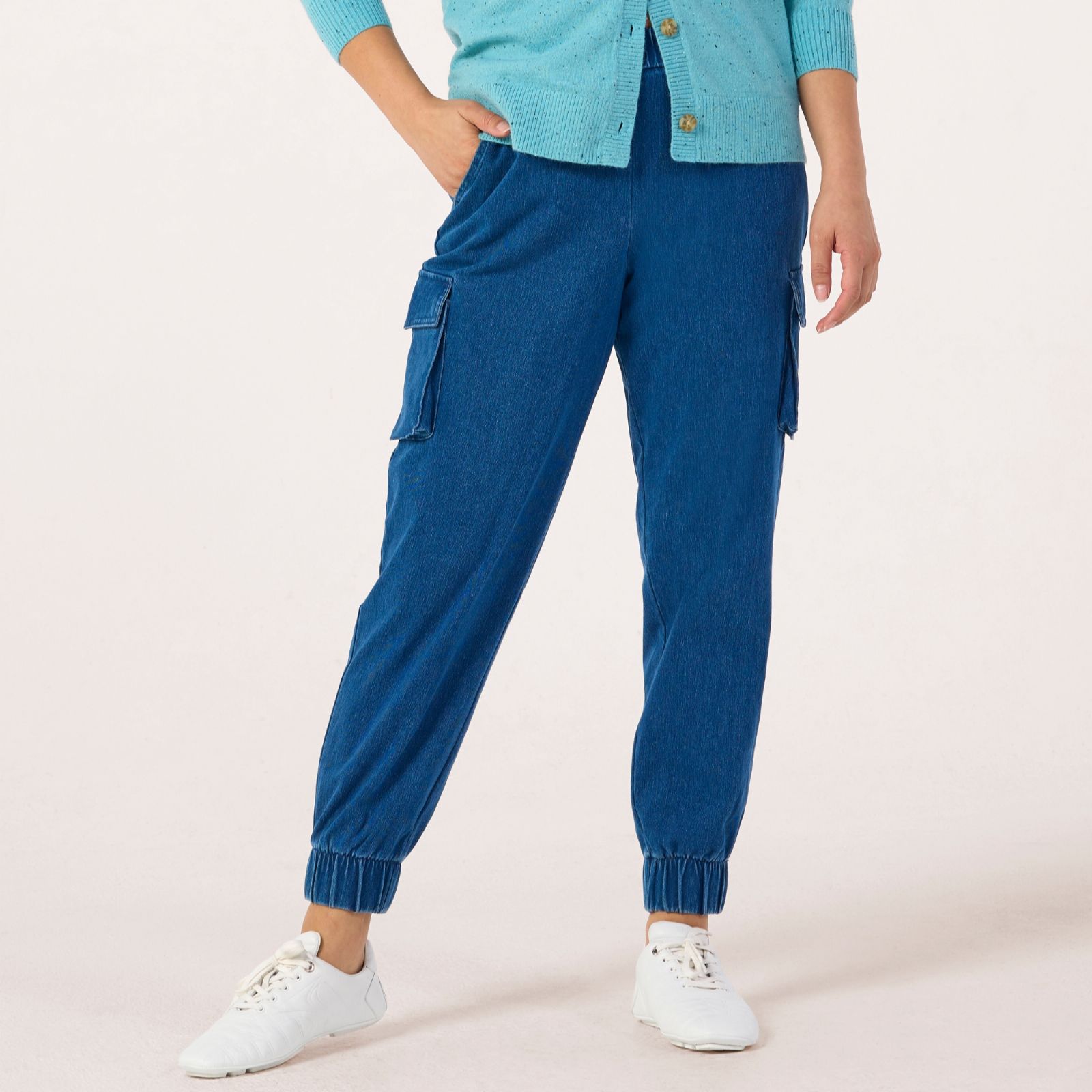 Denim & Co. Comfy Knit Denim Cuffed Cargo Tall