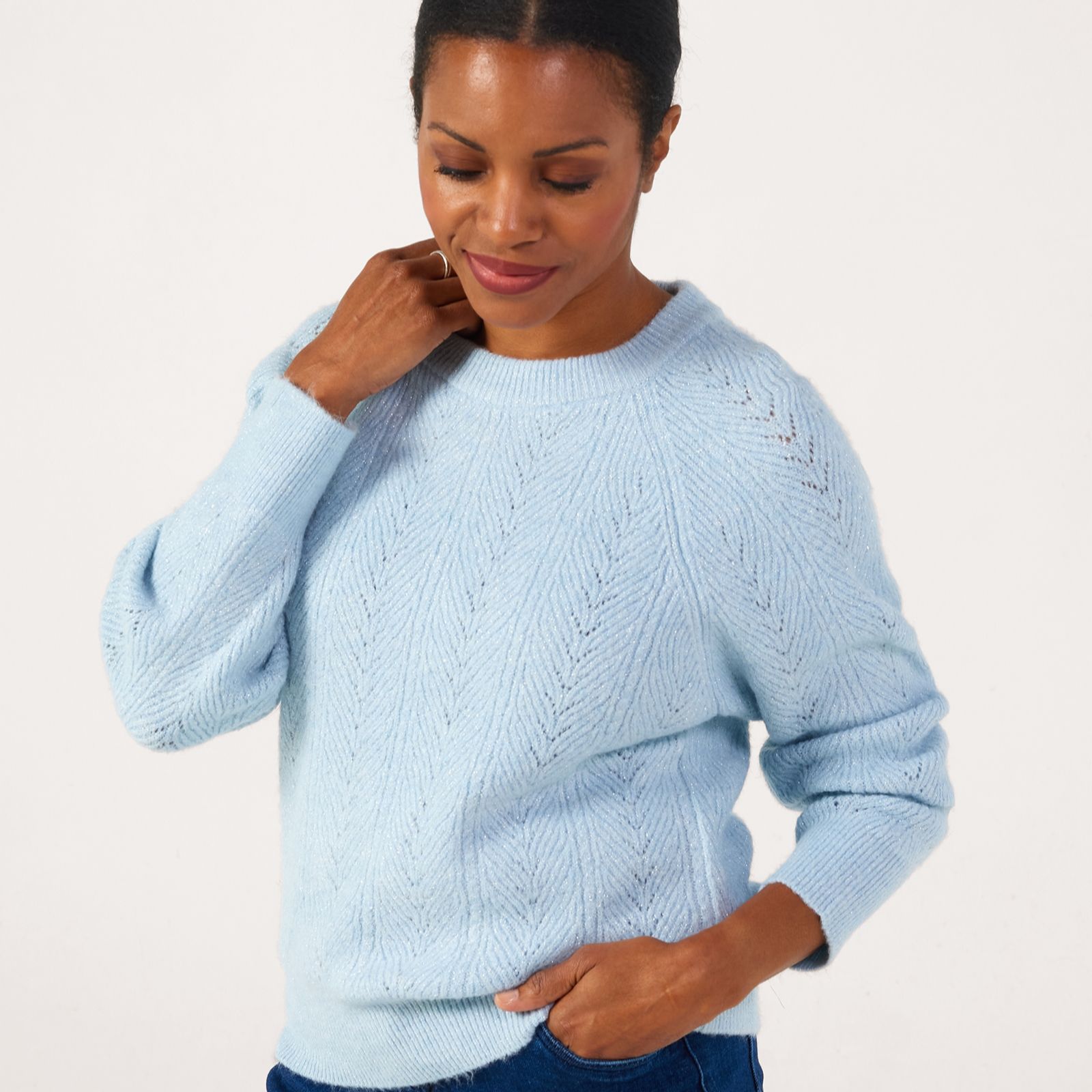 Apricot Chevron Pointelle Lurex Jumper