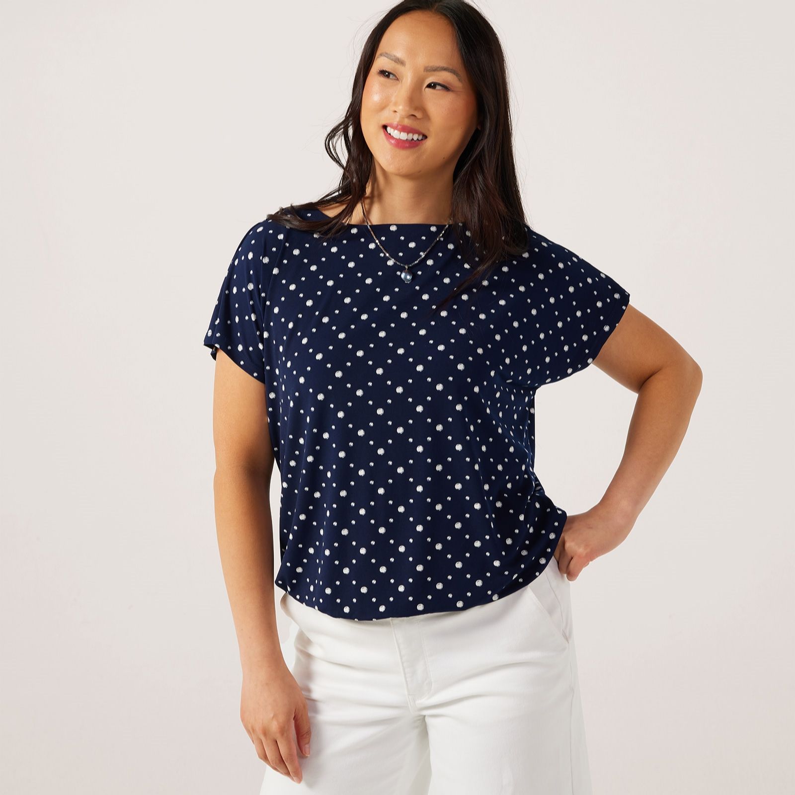Nina Leonard Short Sleeve Printed Blouson Top