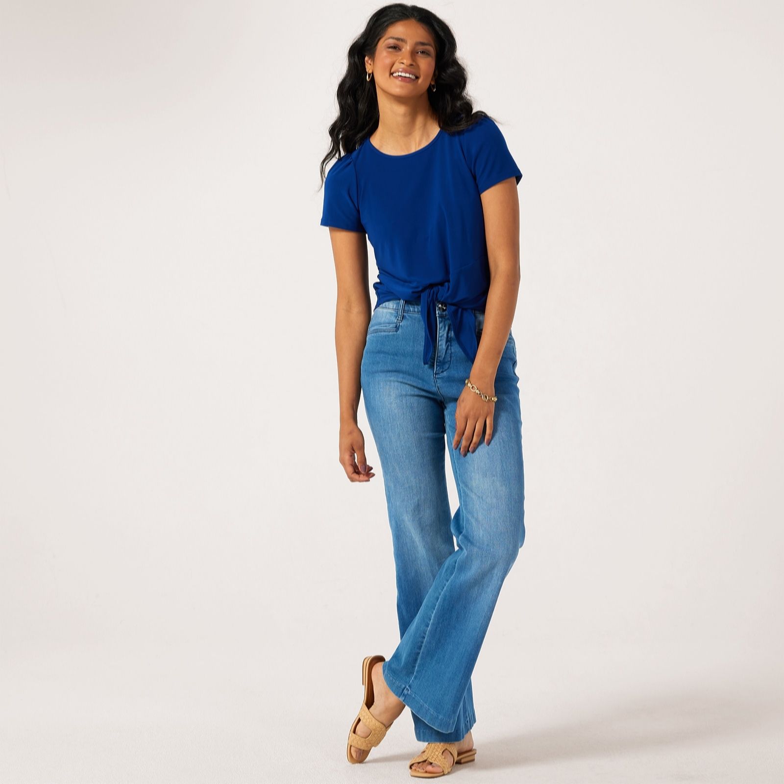 Kim & Co Brazil Jersey Short Sleeve Top With Front Tie