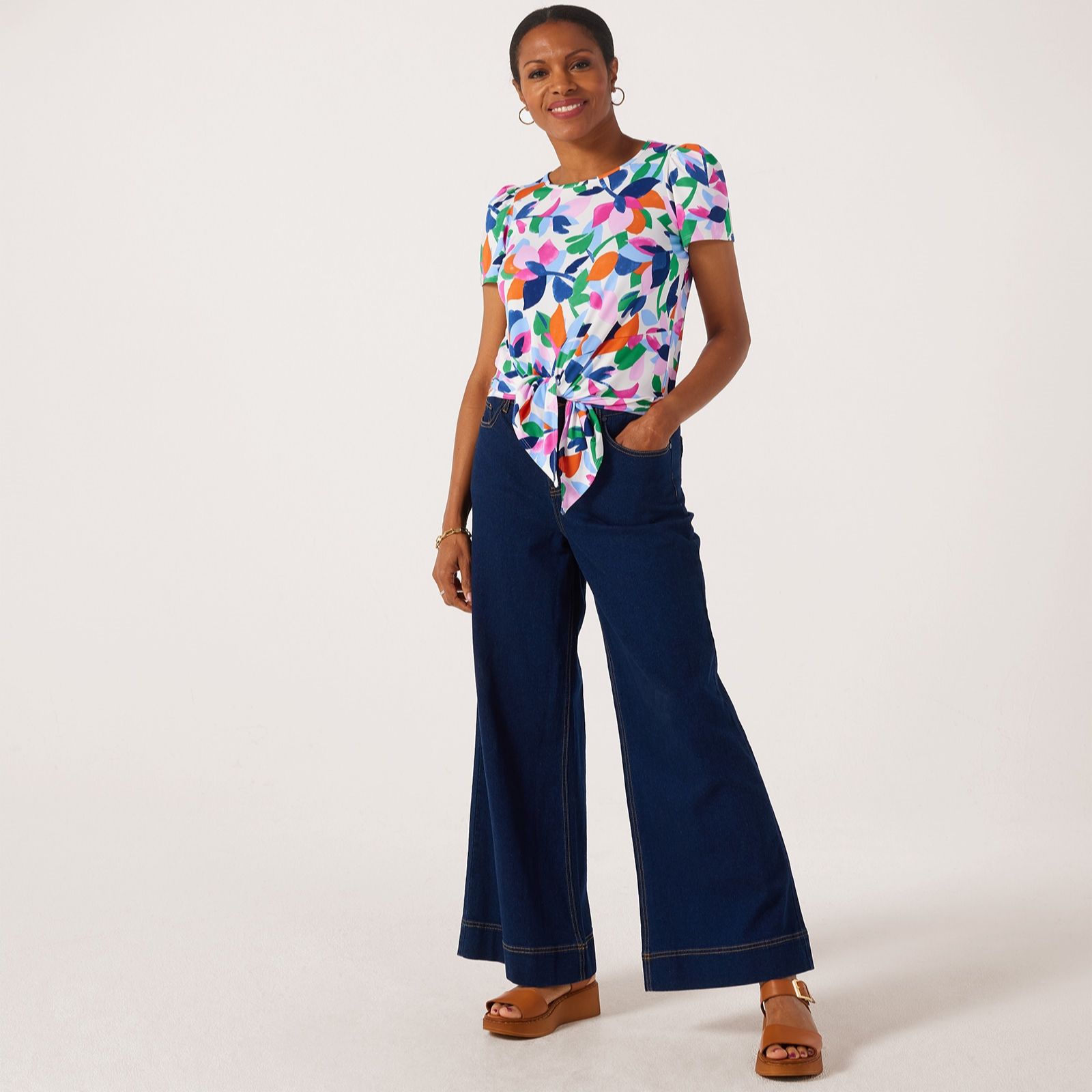 Kim & Co Brazil Jersey Short Sleeve Top With Front Tie